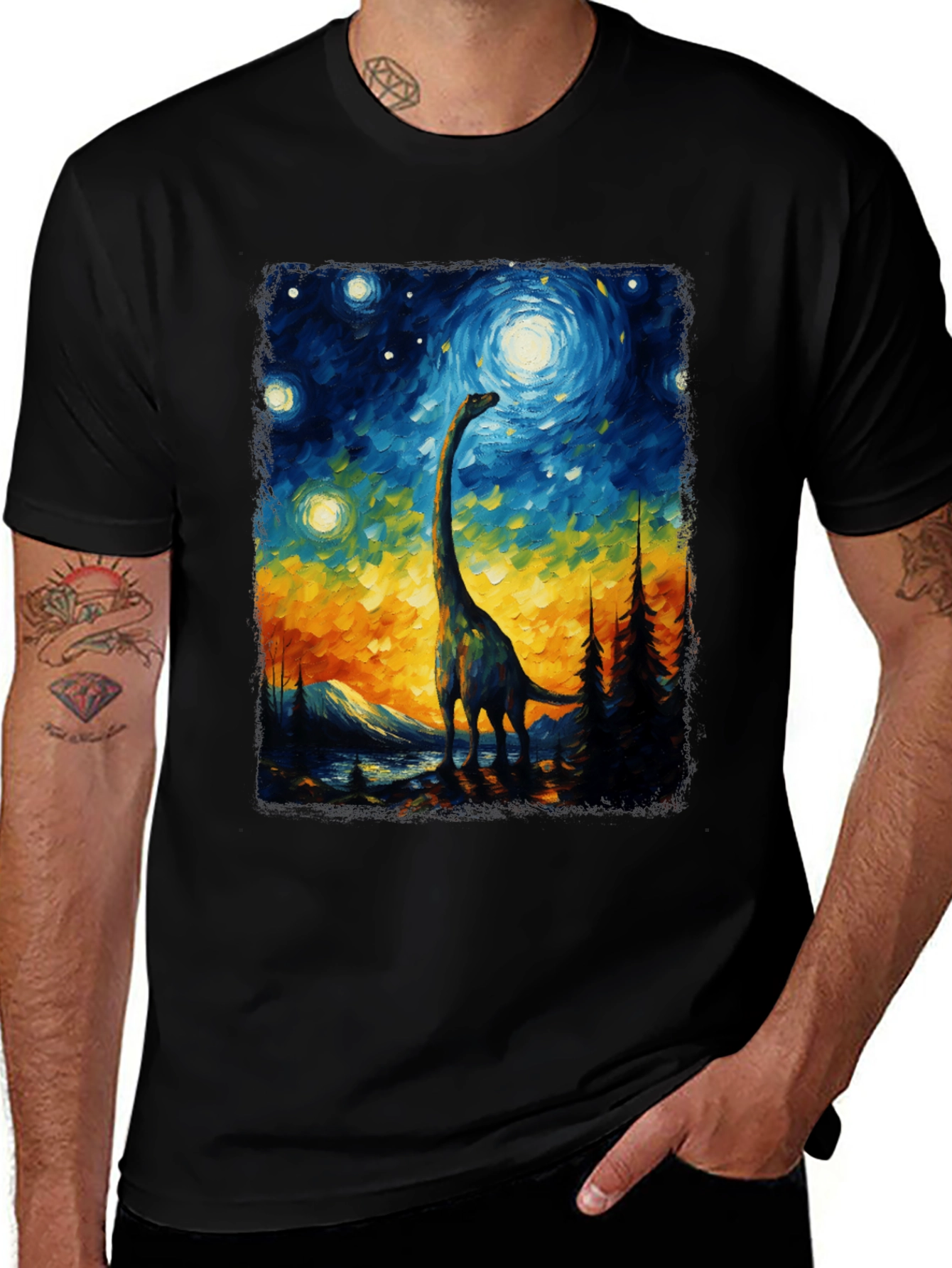 Variant 17 of Starry Night Dinosaur Graphic Tee