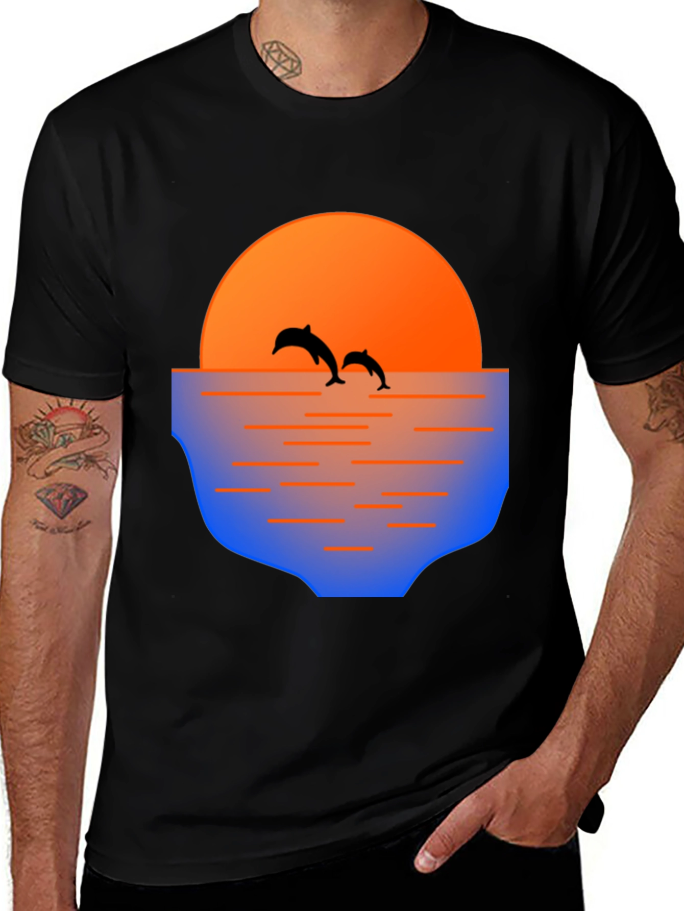 Variant 24 of Dolphin Sunset Graphic Tee - Men's Black T-Shirt