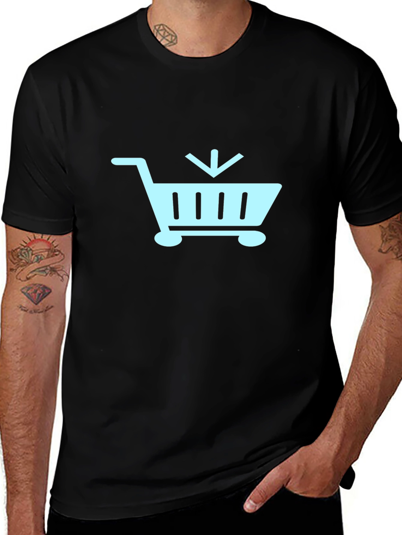 Black T-Shirt with Shopping Cart Design