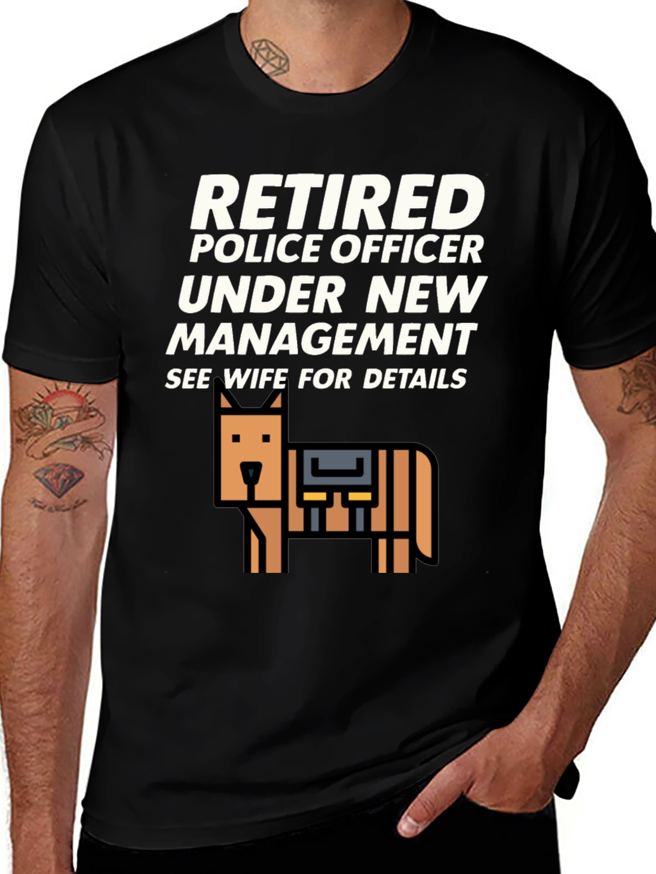Black Retired Police Officer T-Shirt - See Wife For Details main image