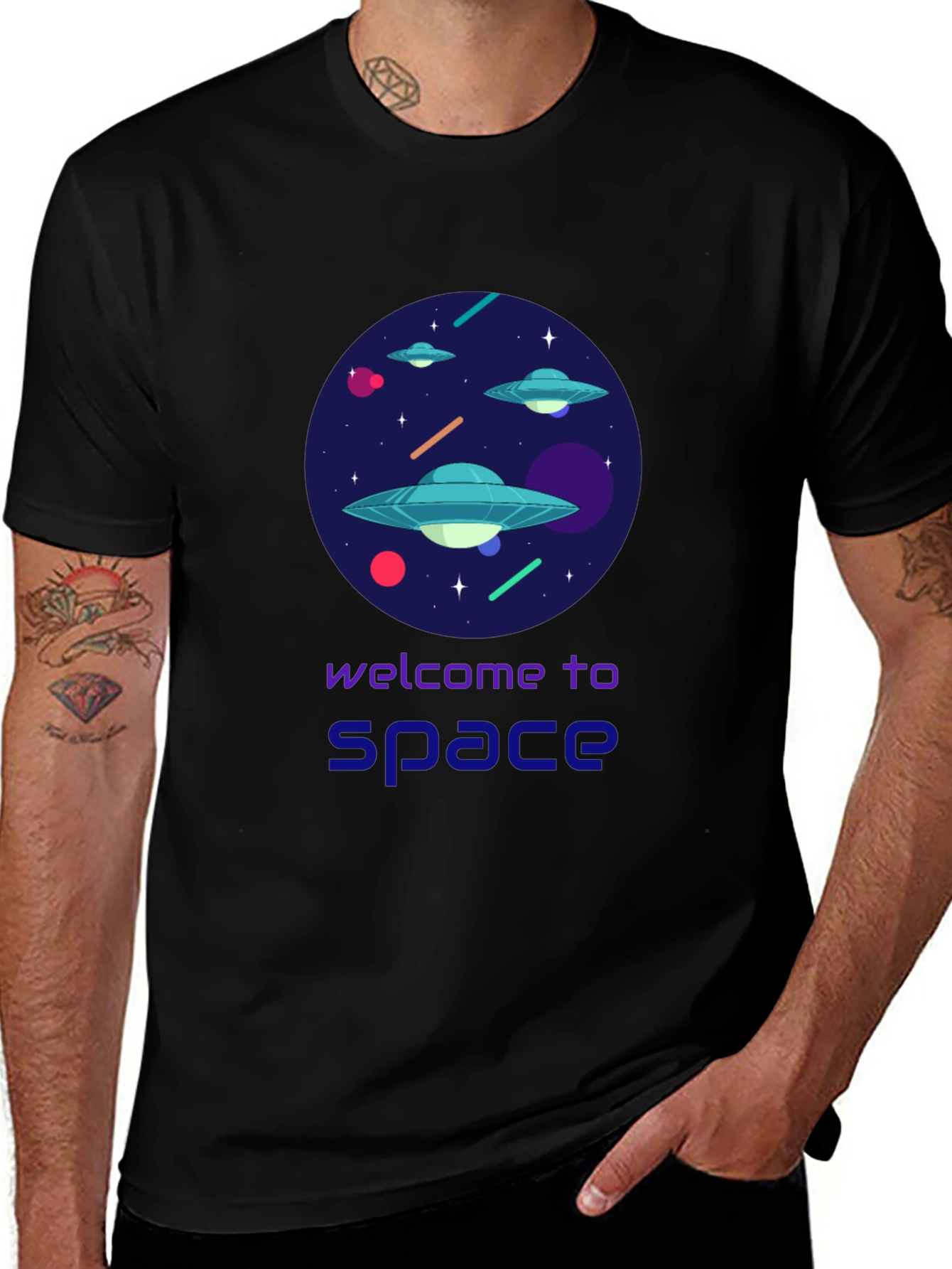 Variant 18 of Welcome To Space Graphic Tee - Black Cotton Comfort