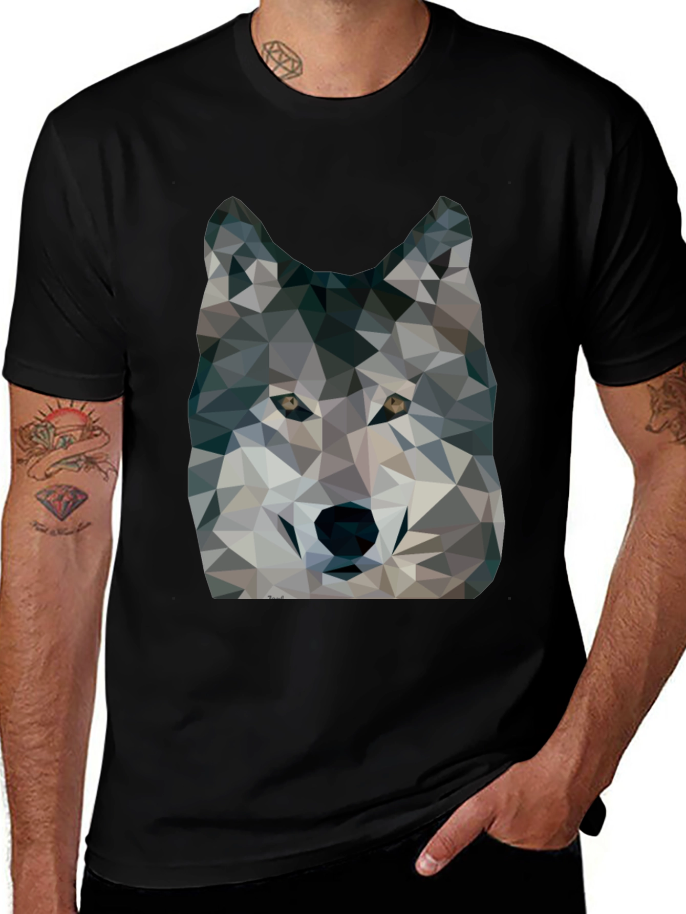 Variant 4 of Geometric Wolf Graphic Men's Black T-Shirt
