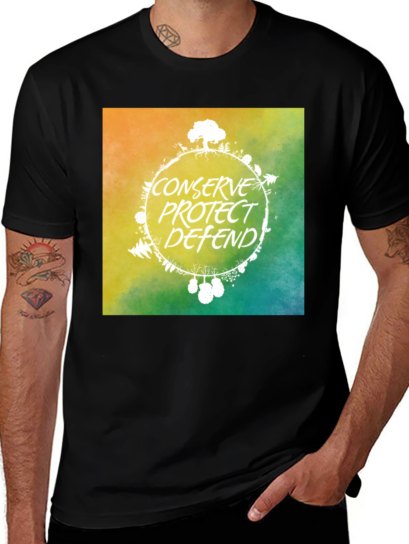 Variant 29 of Eco-Friendly Graphic Tee: Conserve Protect Defend