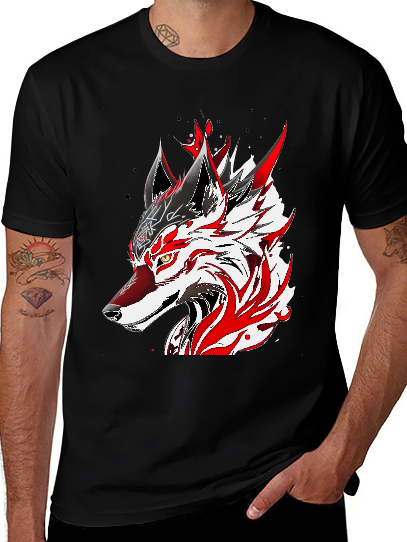 Wolf Graphic Black T-Shirt - Bold Anime Design