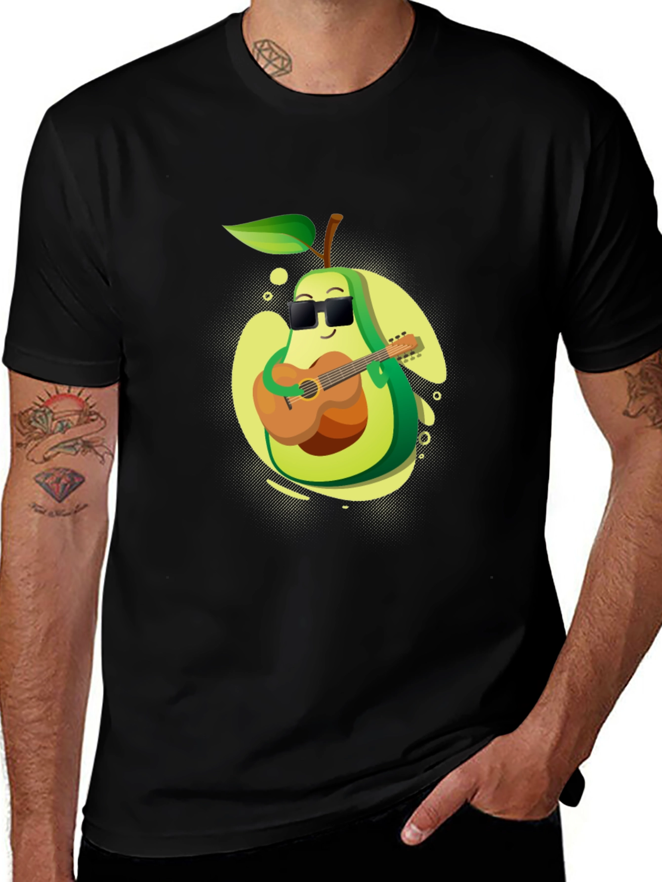 Variant 11 of Cool Avocado Guitarist Graphic Tee - Black