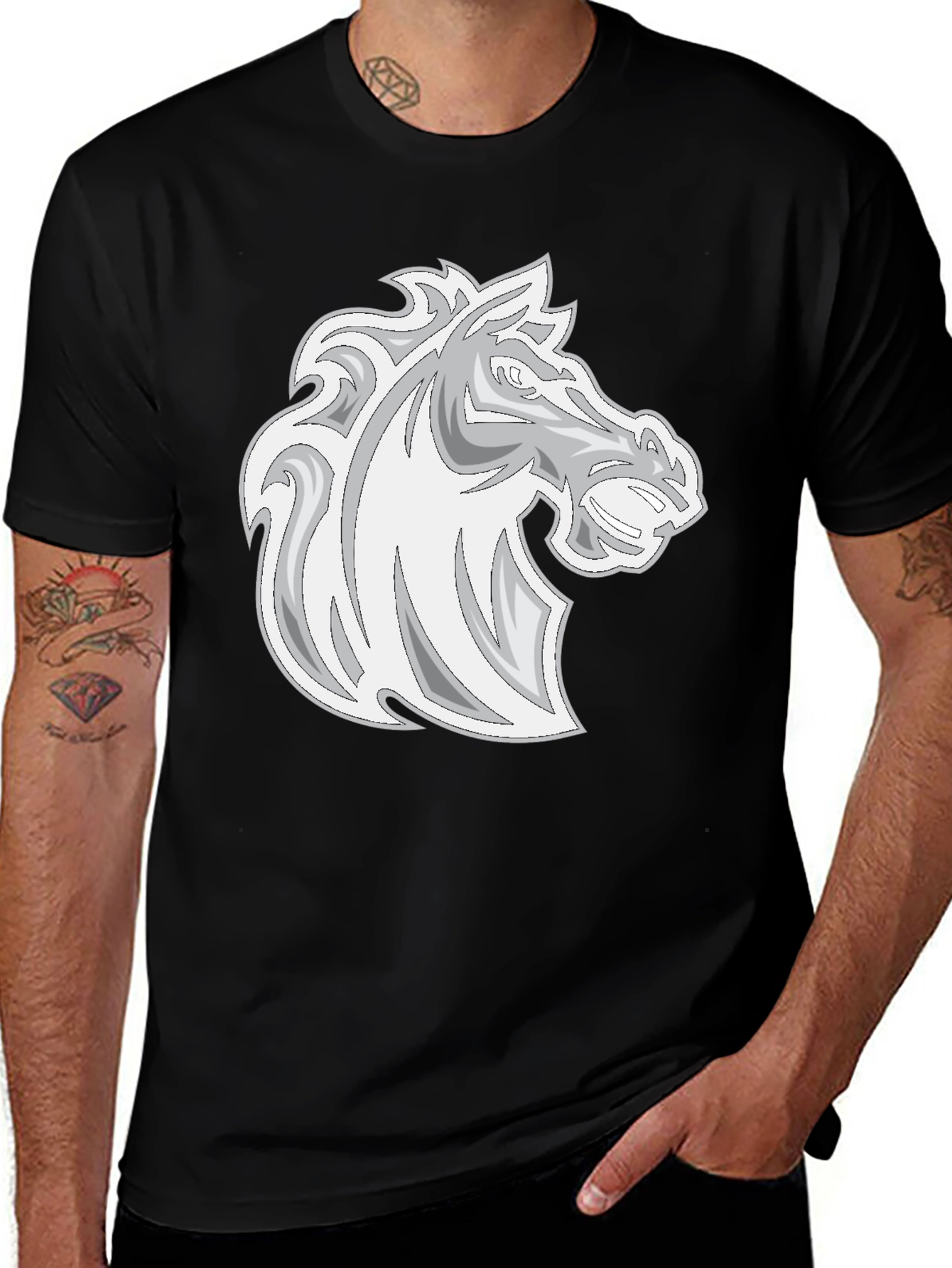 Variant 16 of Black Tee with Horse Head Graphic