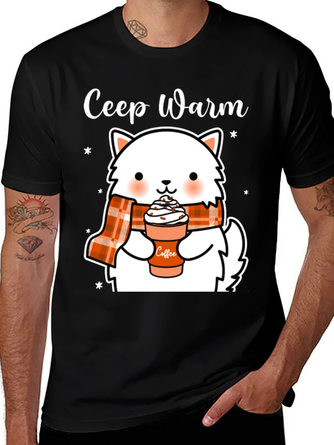 Variant 3 of Keep Warm Cat Coffee T-Shirt