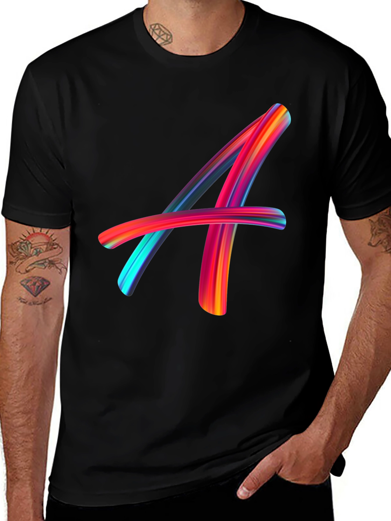 Abstract Paint Stroke 'A' Graphic Black T-Shirt