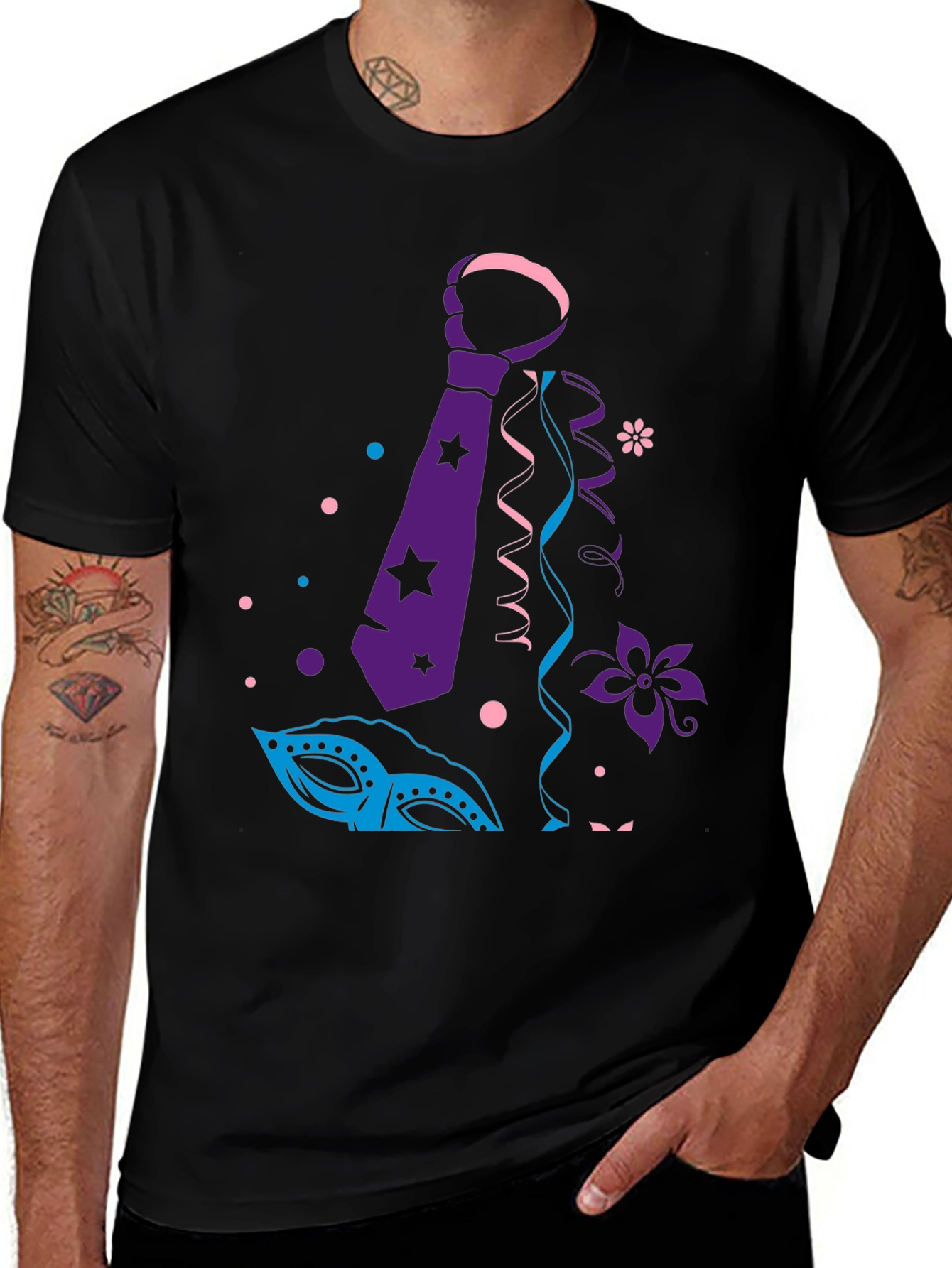 Variant 20 of Festive Celebration T-Shirt: Mask, Tie, and Party Fun