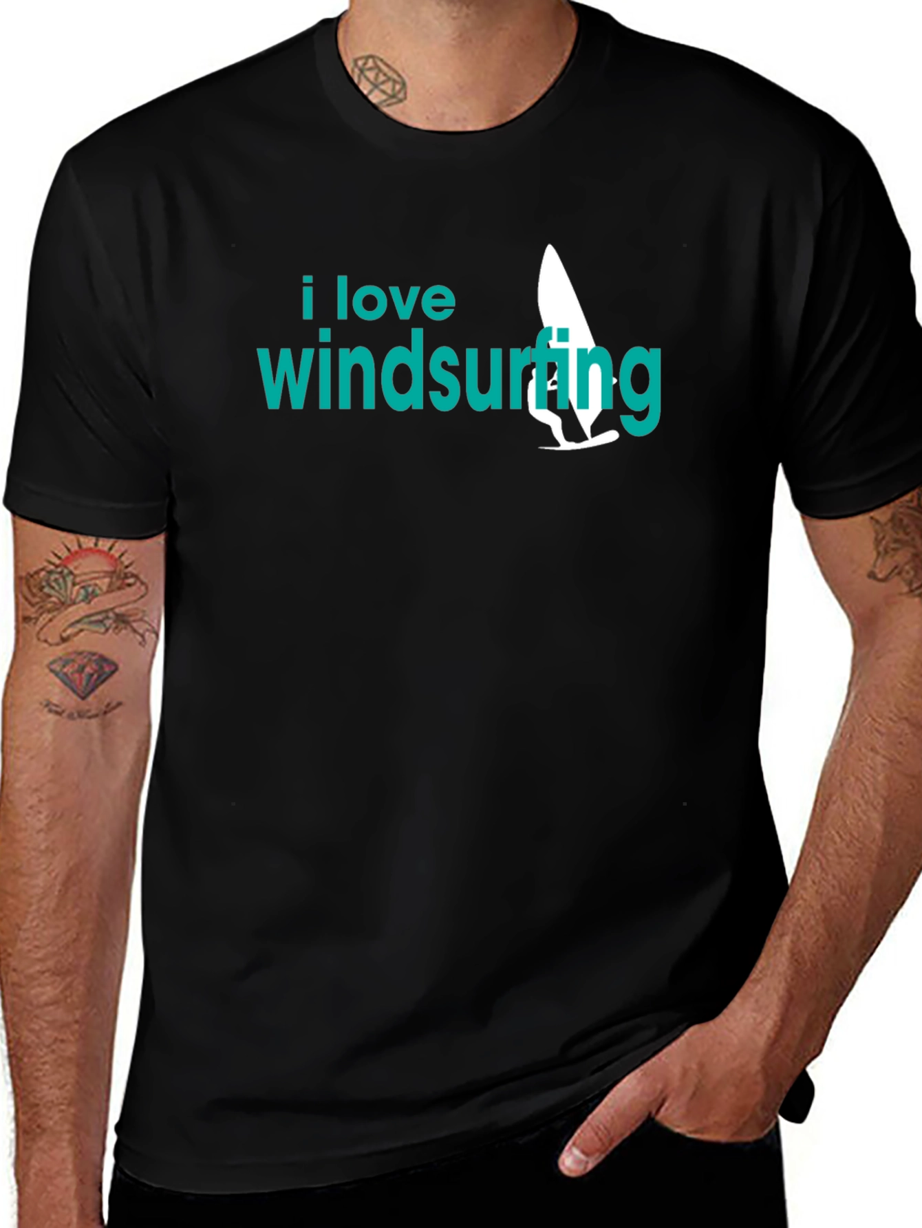 Variant 11 of I Love Windsurfing Black Graphic Tee