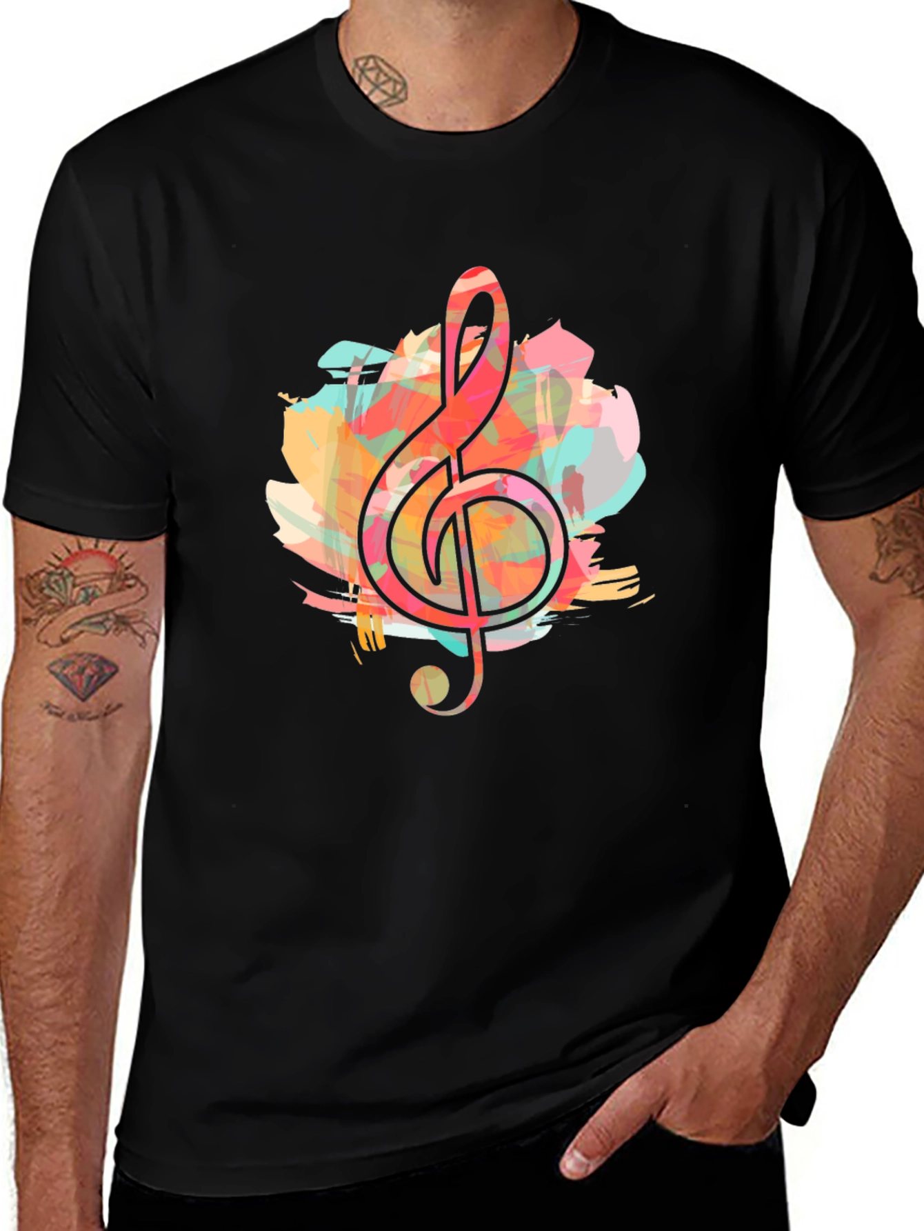 Variant 8 of Musical Treble Clef Graphic Tee - Stylish Black T-Shirt