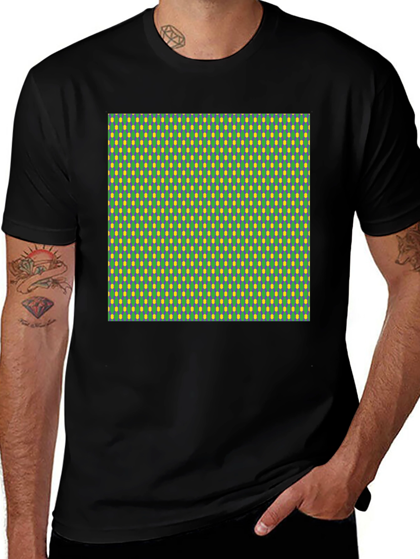 Variant 2 of Green and Yellow Patterned T-Shirt