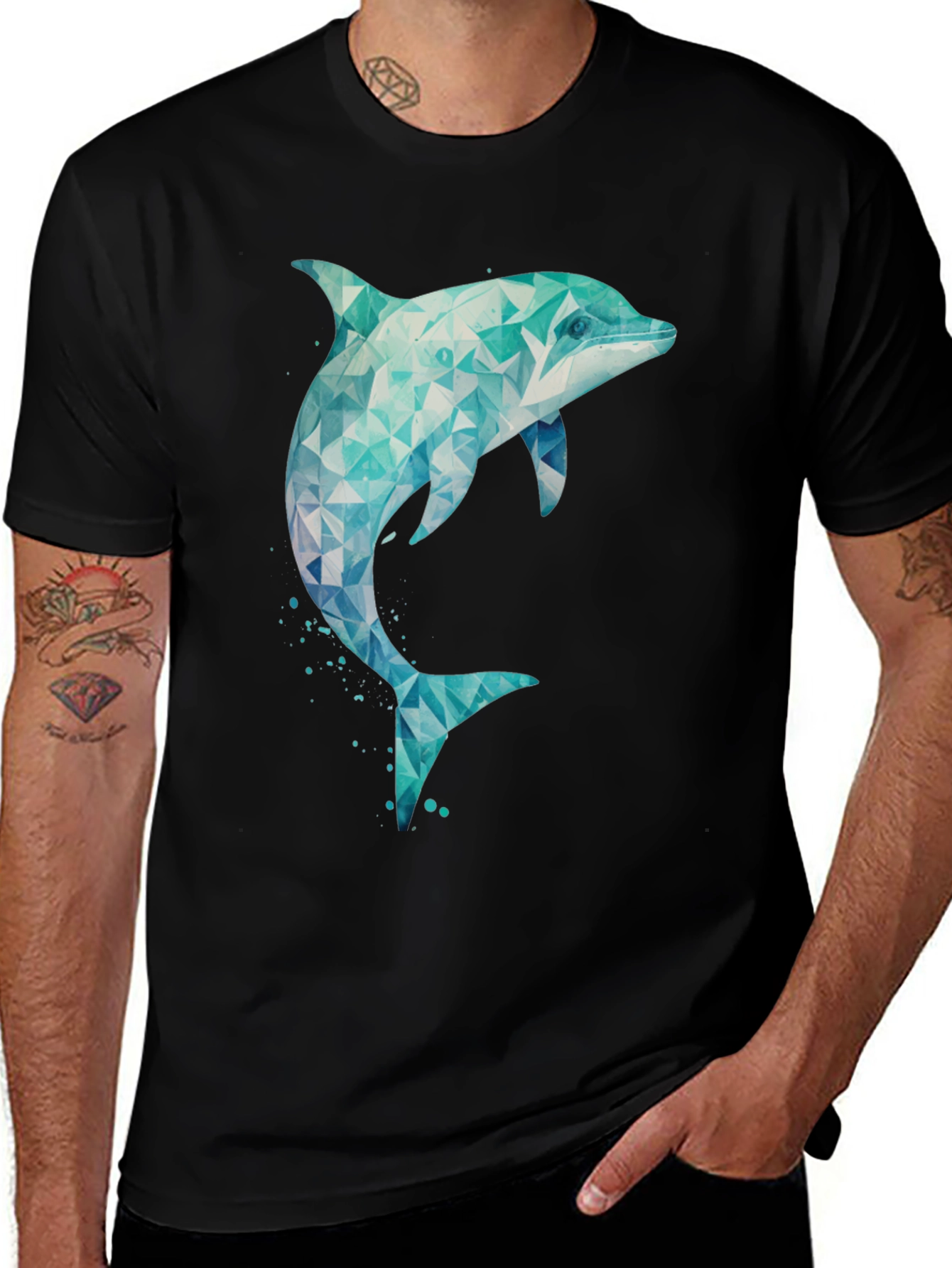 Variant 15 of Geometric Dolphin Graphic Black T-Shirt