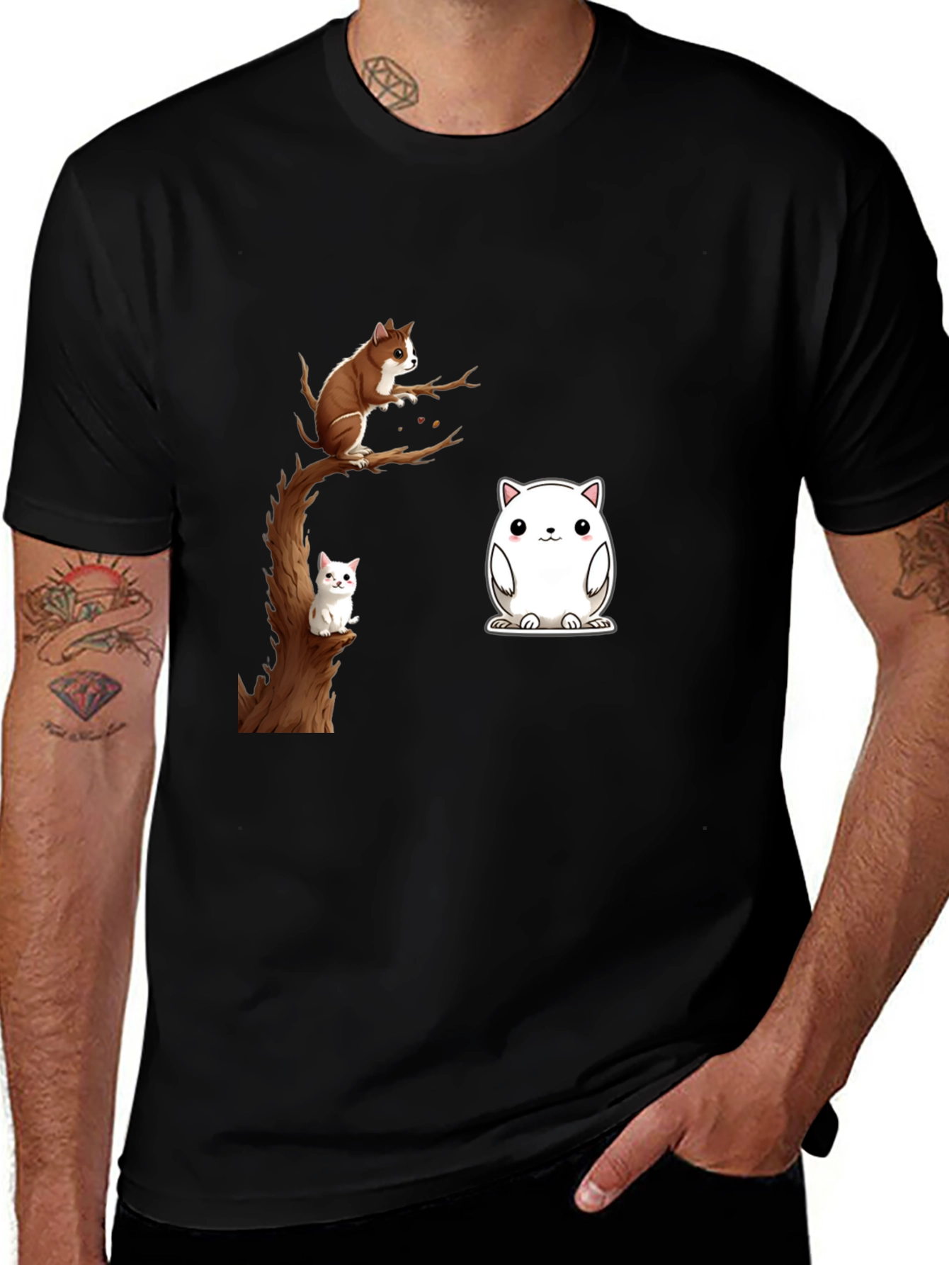 Variant 20 of Cute Cat Graphic T-Shirt - Unisex Black Tee