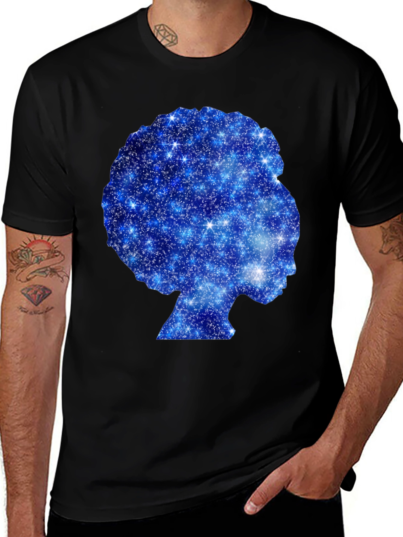 Variant 24 of Galaxy Afro Woman Silhouette Black T-Shirt