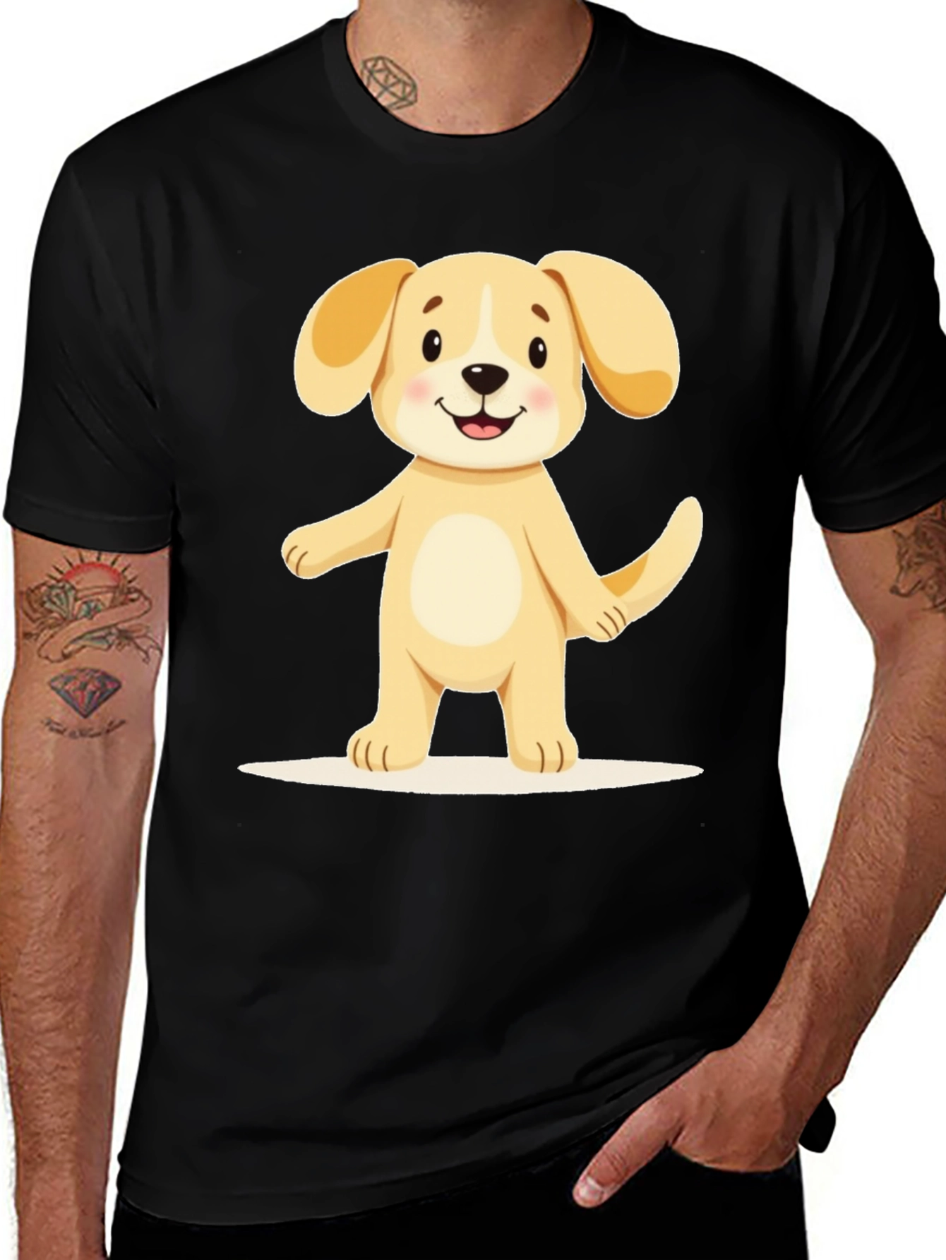 Variant 7 of Cute Cartoon Puppy Black T-Shirt