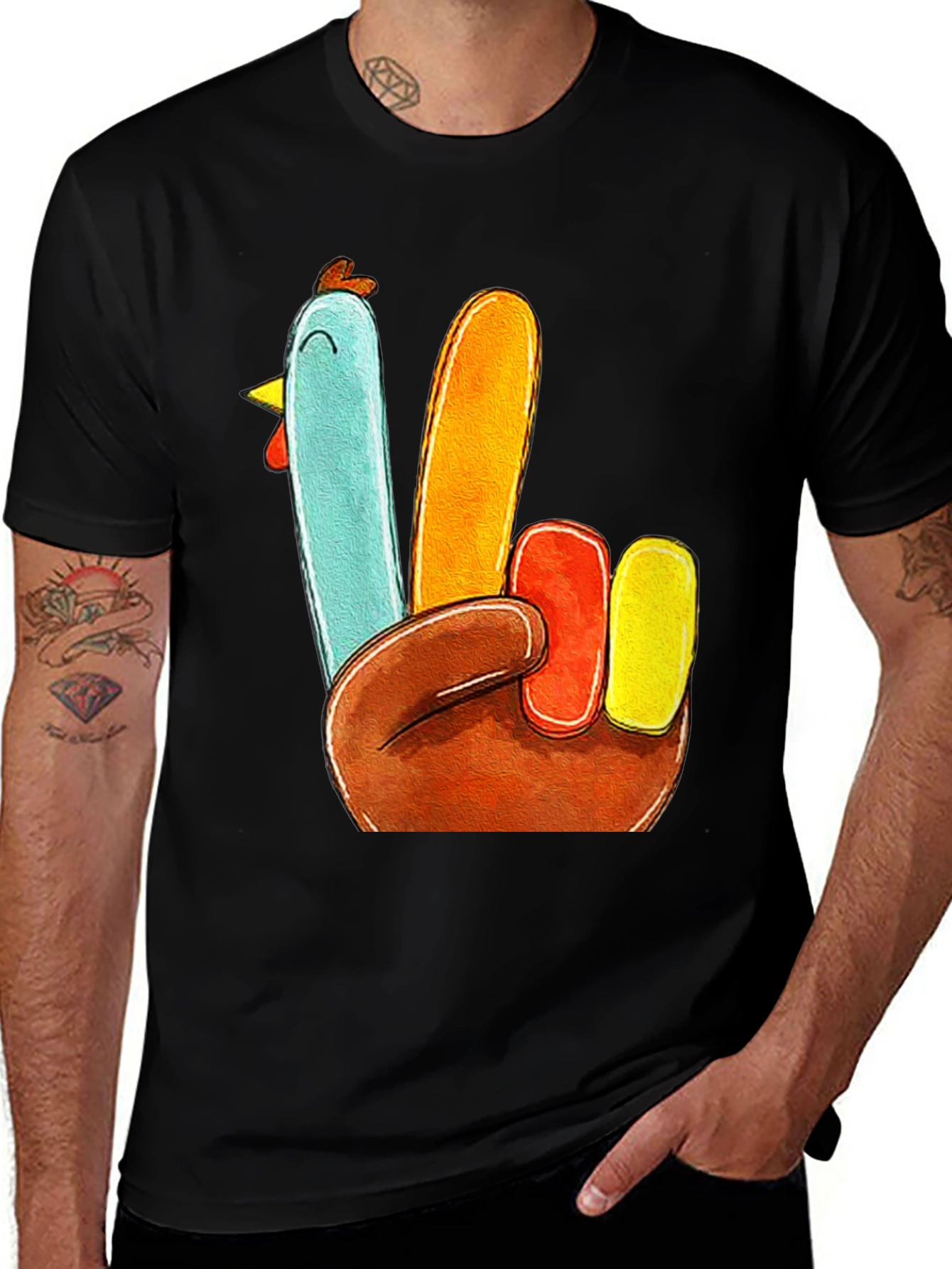 Thanksgiving Turkey Peace Sign Graphic Tee