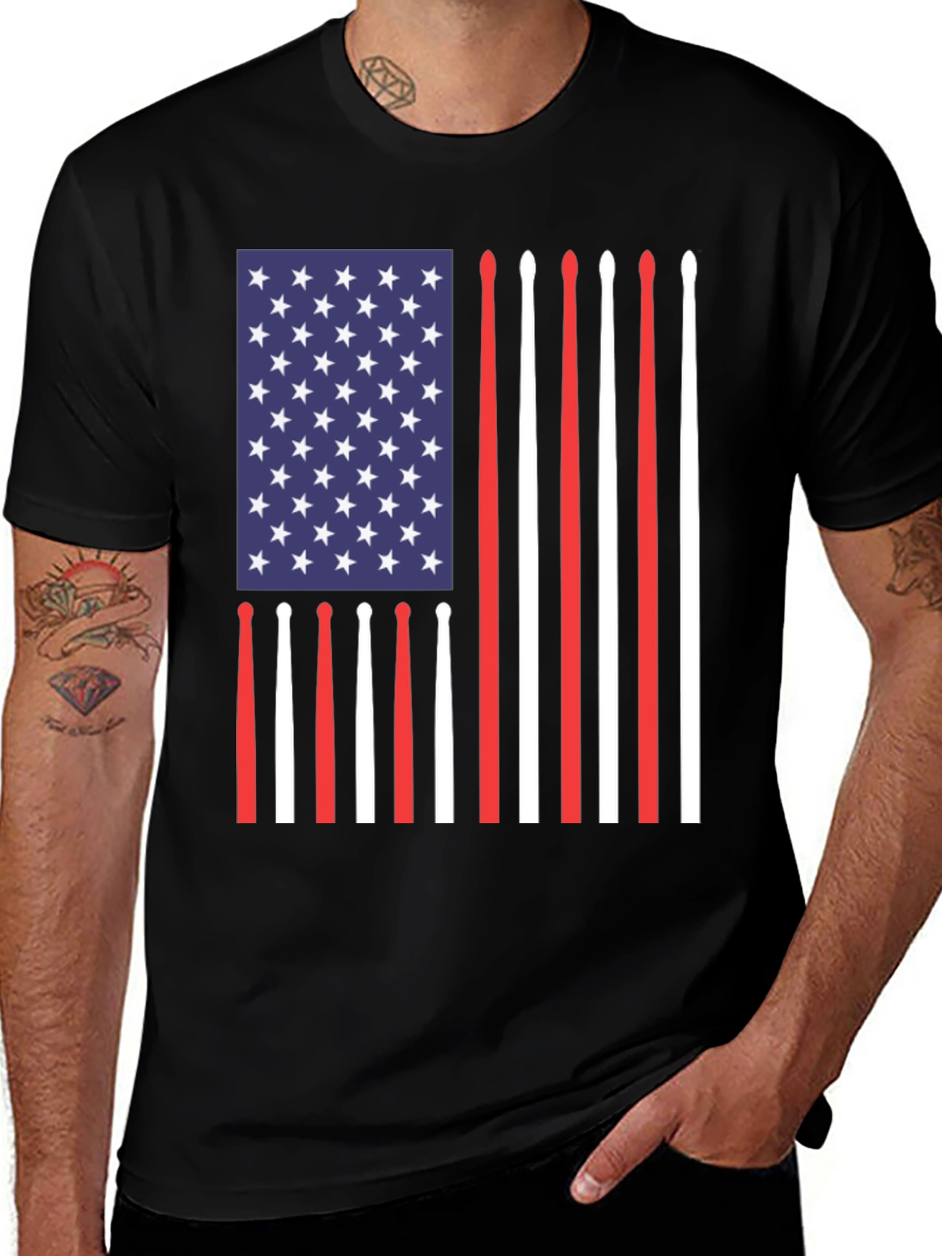Patriotic Drum Sticks American Flag T-Shirt