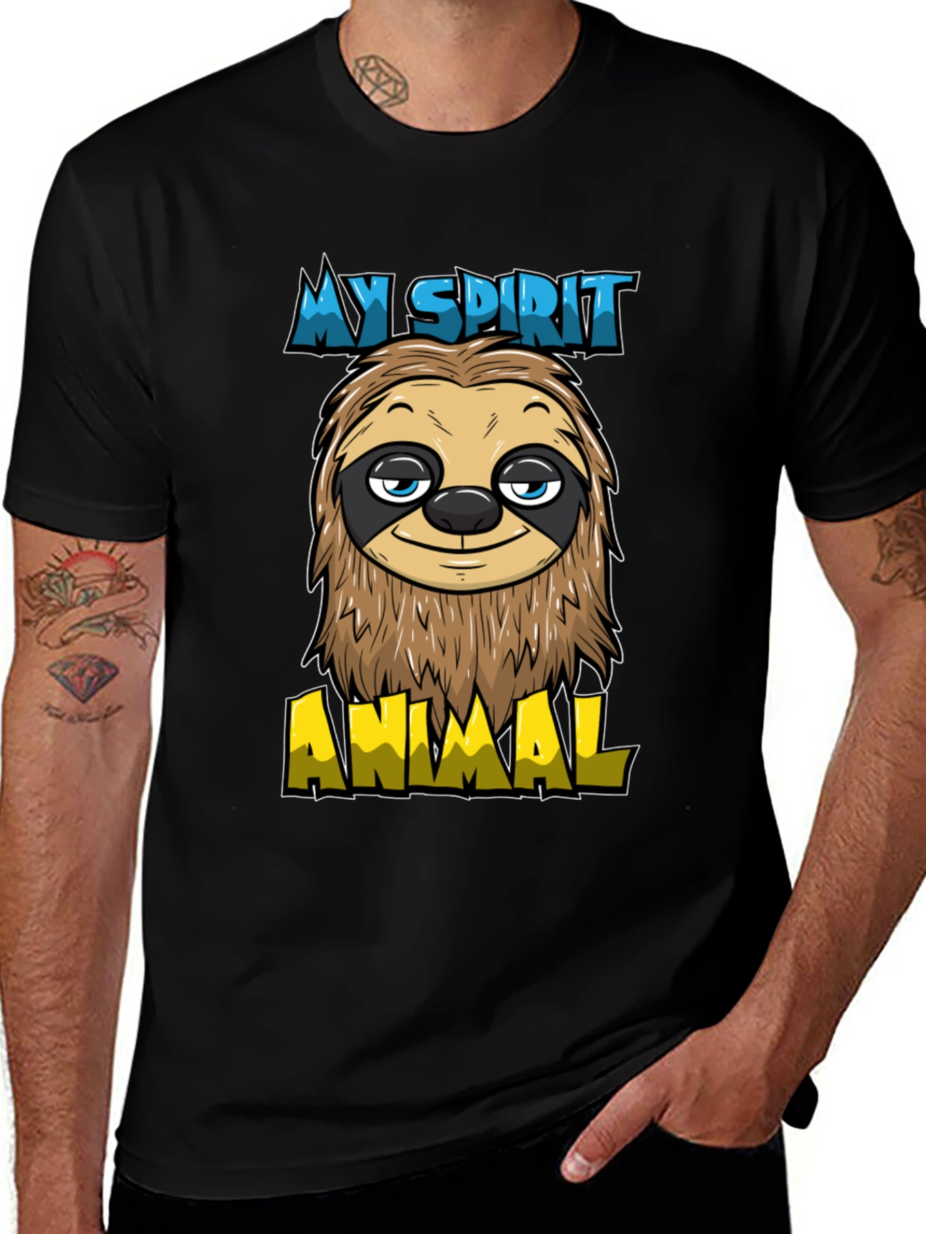 Variant 18 of My Spirit Animal Sloth Graphic Tee - Men's Black T-Shirt
