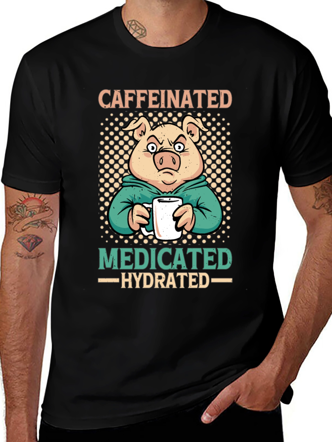 Caffeinated Medicated Hydrated Pig T-Shirt