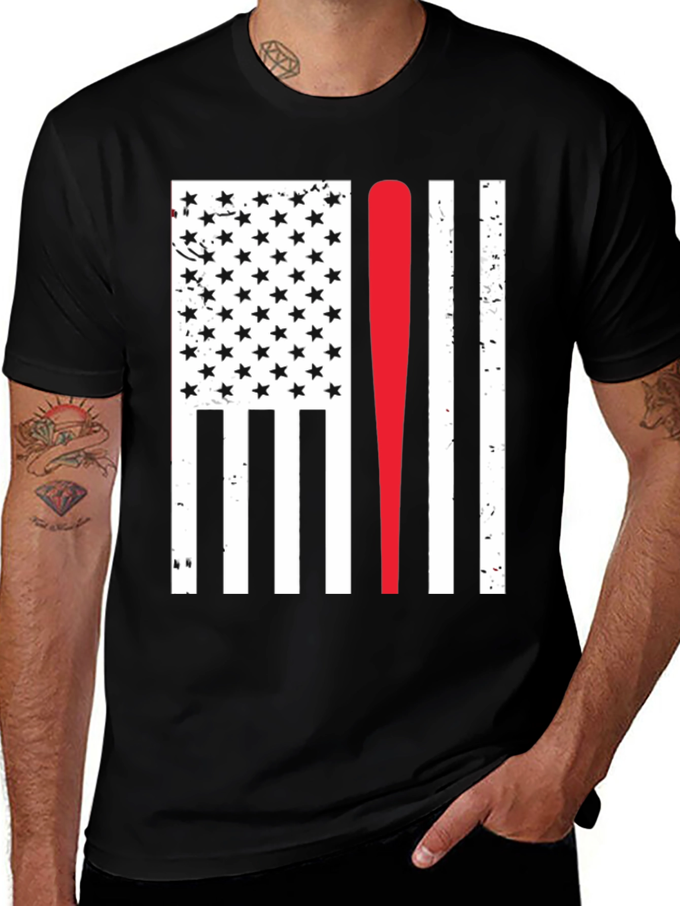 Variant 4 of Baseball Bat Flag Graphic Tee - Patriotic Sport Shirt