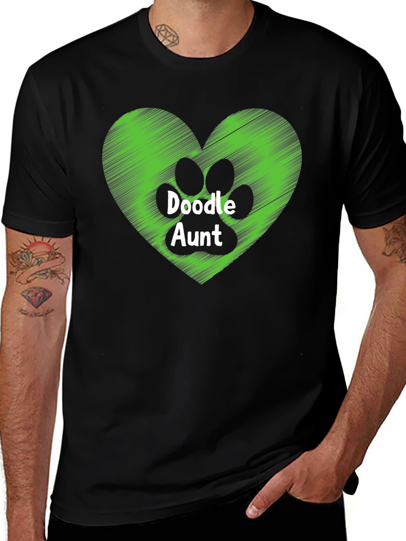 Variant 18 of Doodle Aunt T-Shirt with Heart & Paw Print Design