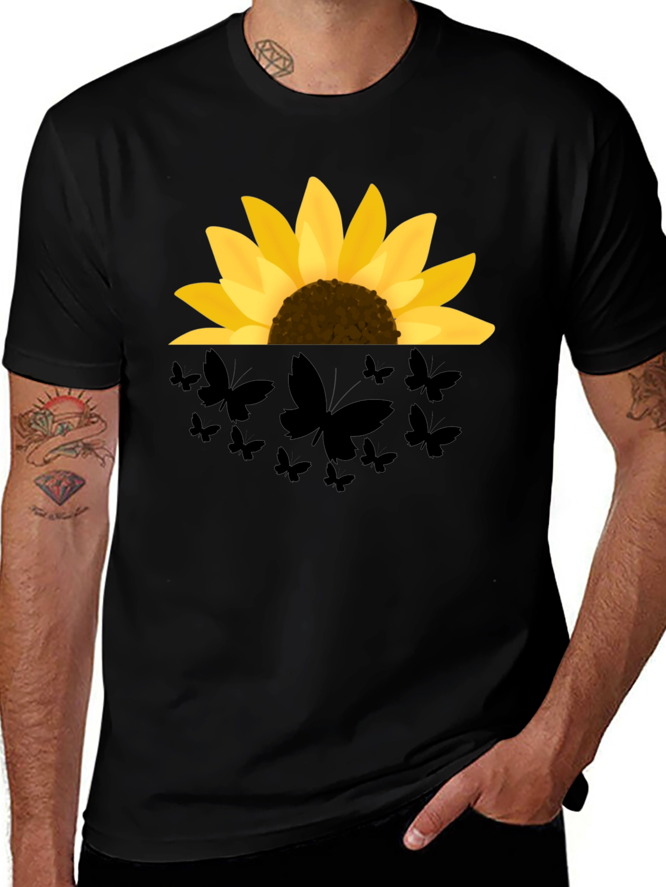 Variant 5 of Sunflower Butterfly Graphic Black T-Shirt