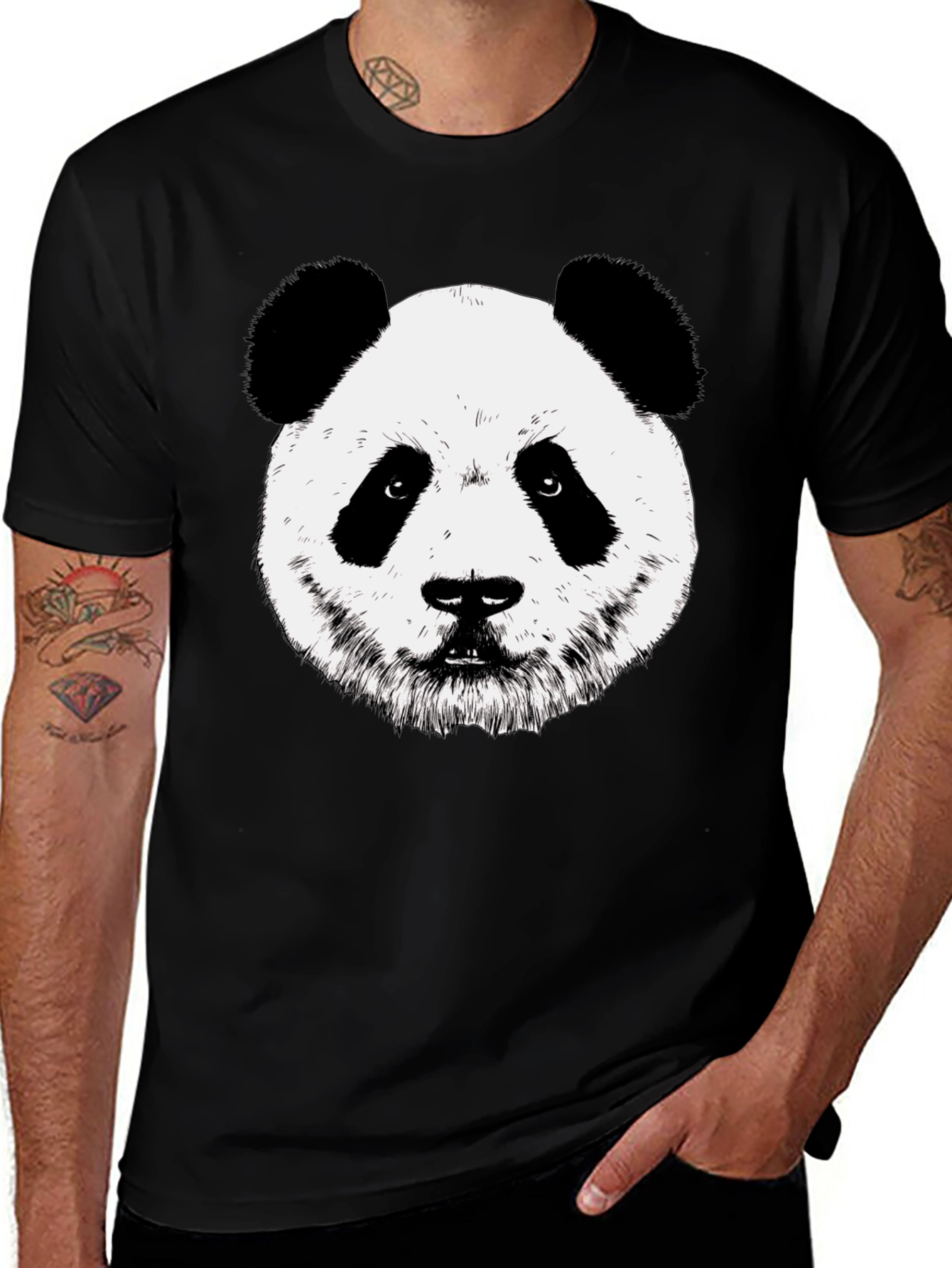 Variant 4 of Panda Face Graphic Tee - Black Cotton Blend T-Shirt