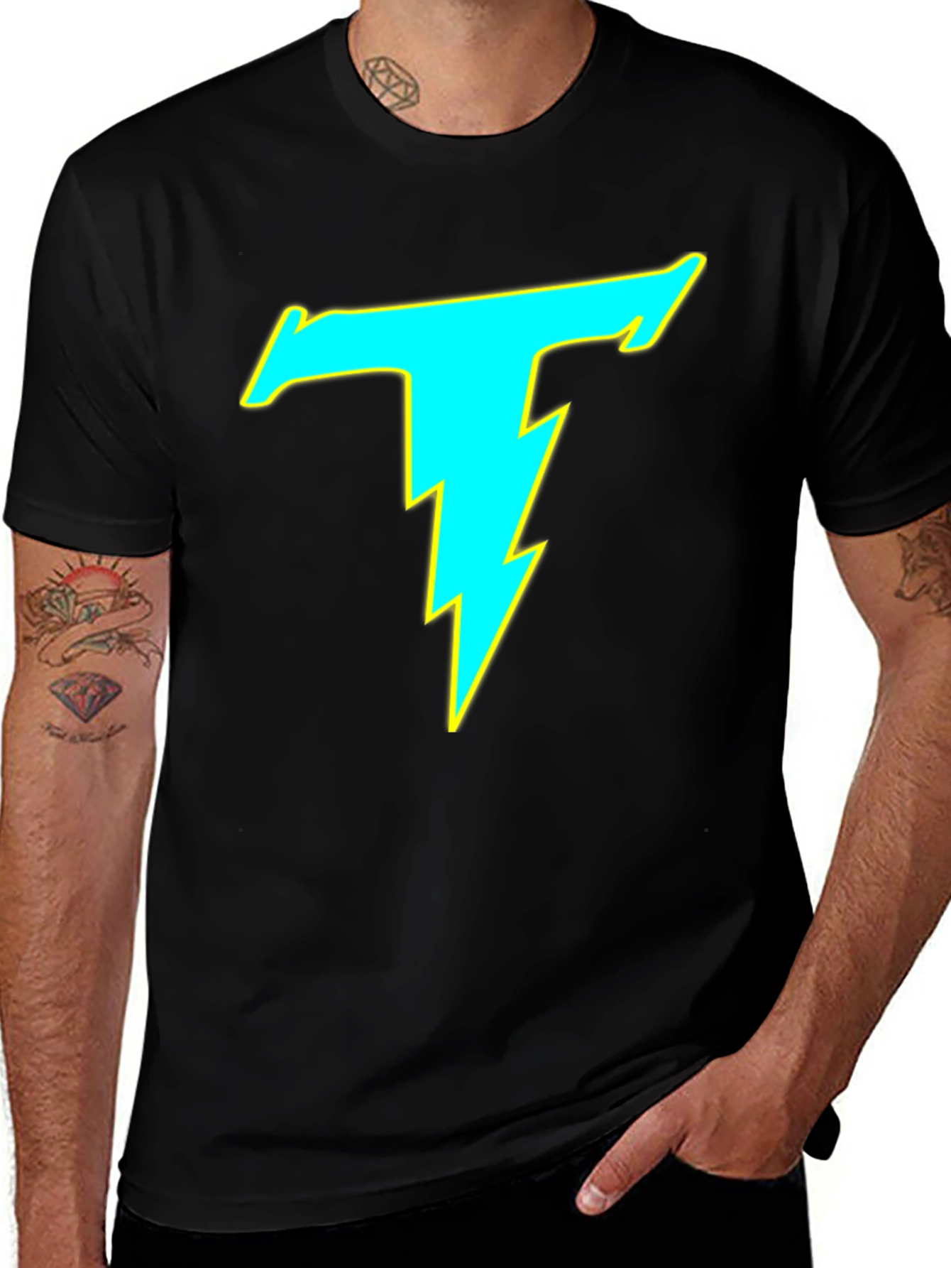Variant 18 of Black T-Shirt with Lightning Bolt T Design