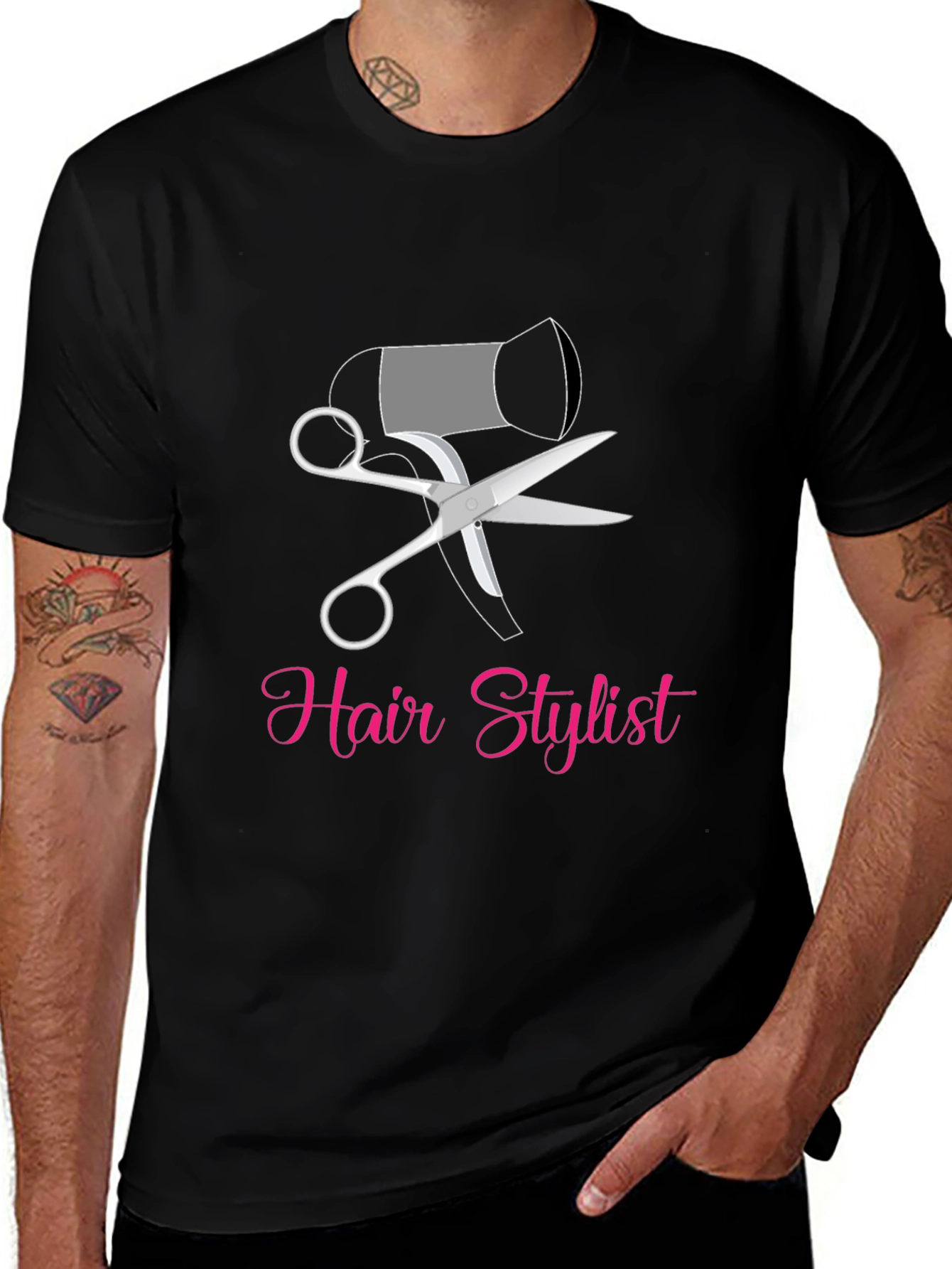 Variant 30 of Hair Stylist T-Shirt - Hair Dryer and Scissors Design