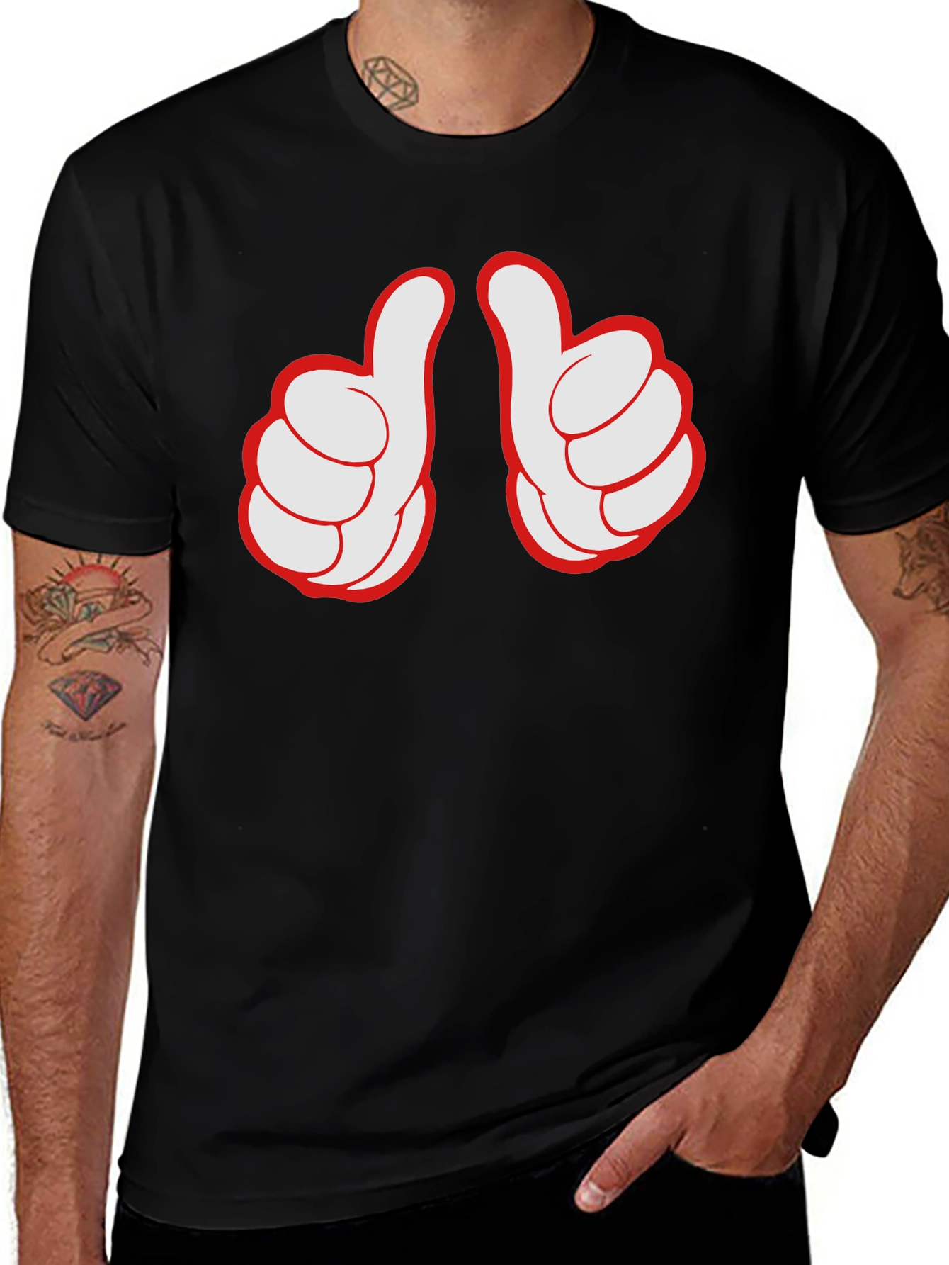 Variant 16 of Thumbs Up Graphic Tee - Black Cotton T-Shirt