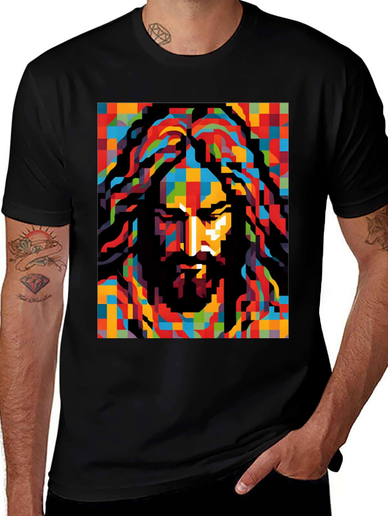 Variant 21 of Pixel Jesus Graphic Tee - Unique Colorful Design