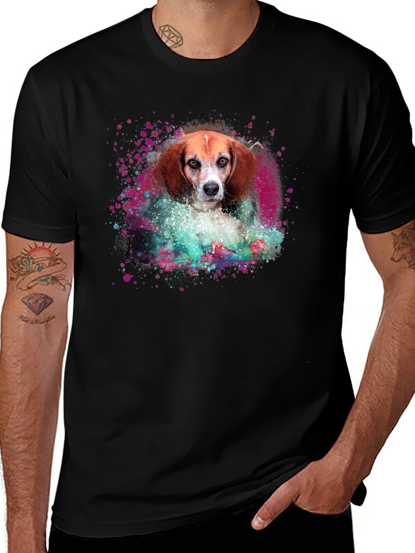 Black Dog Art T-Shirt - Beagle Portrait Tee main image