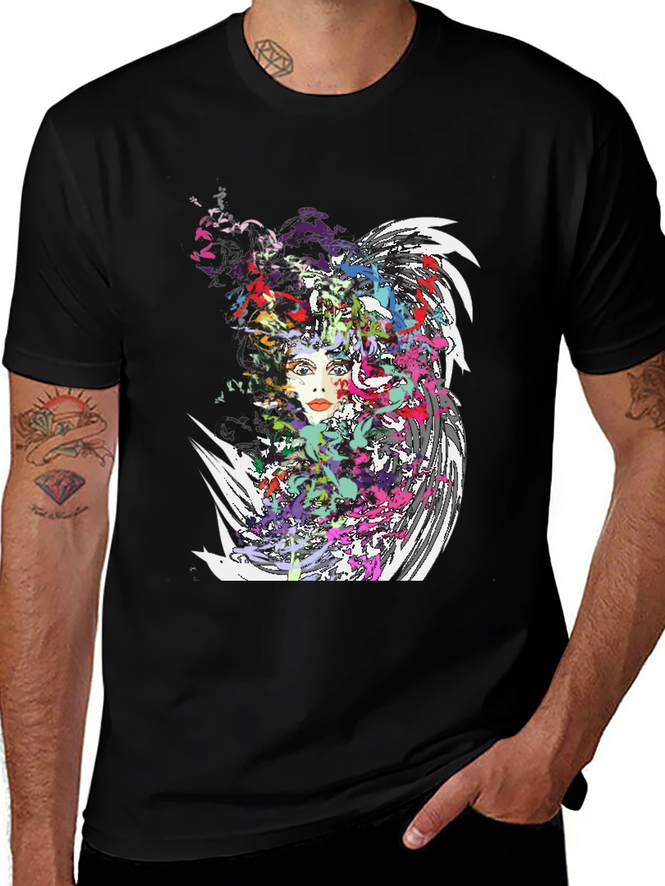 Variant 19 of Abstract Art Woman Graphic Print Black T-Shirt