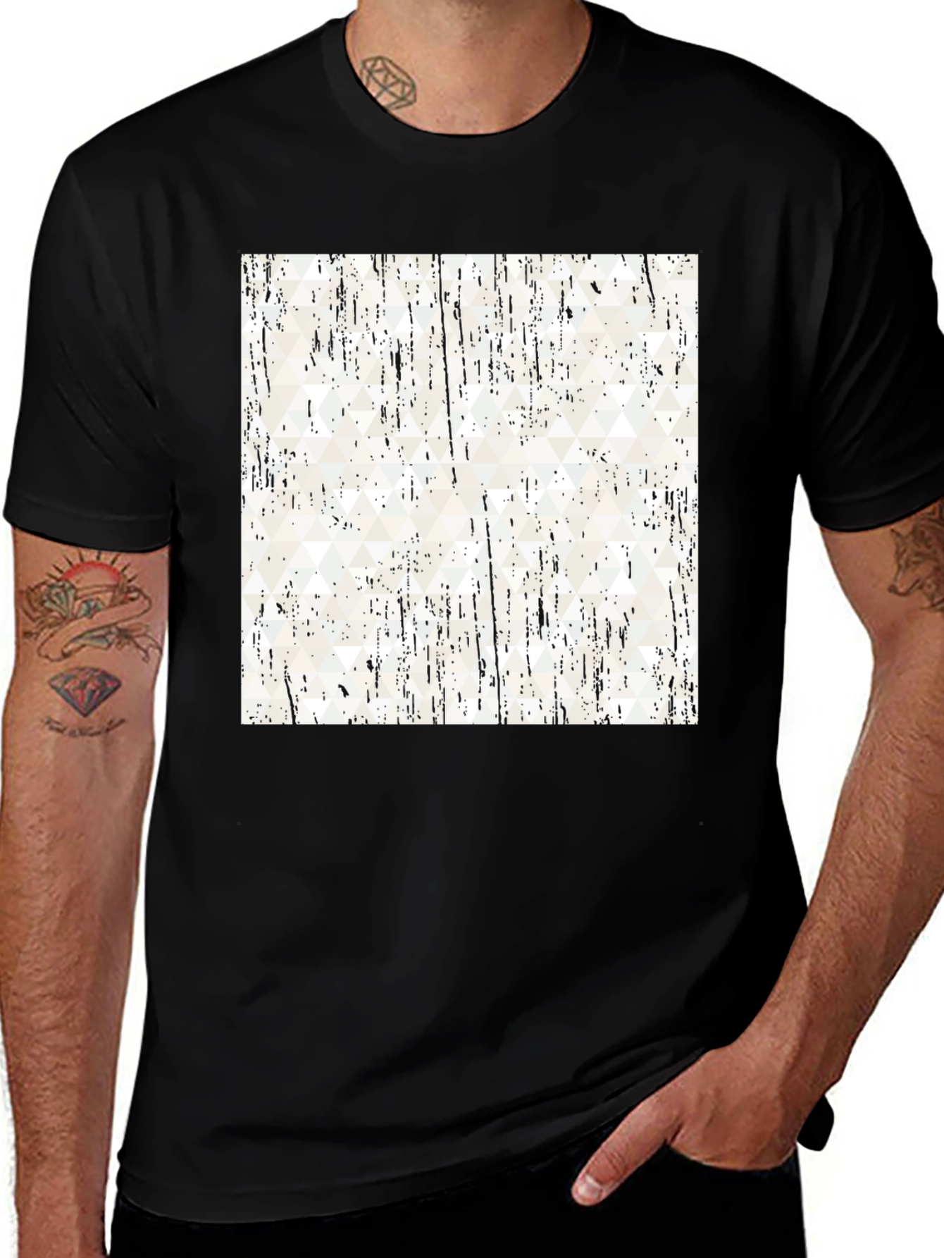Variant 3 of Abstract Triangle Print Black T-Shirt