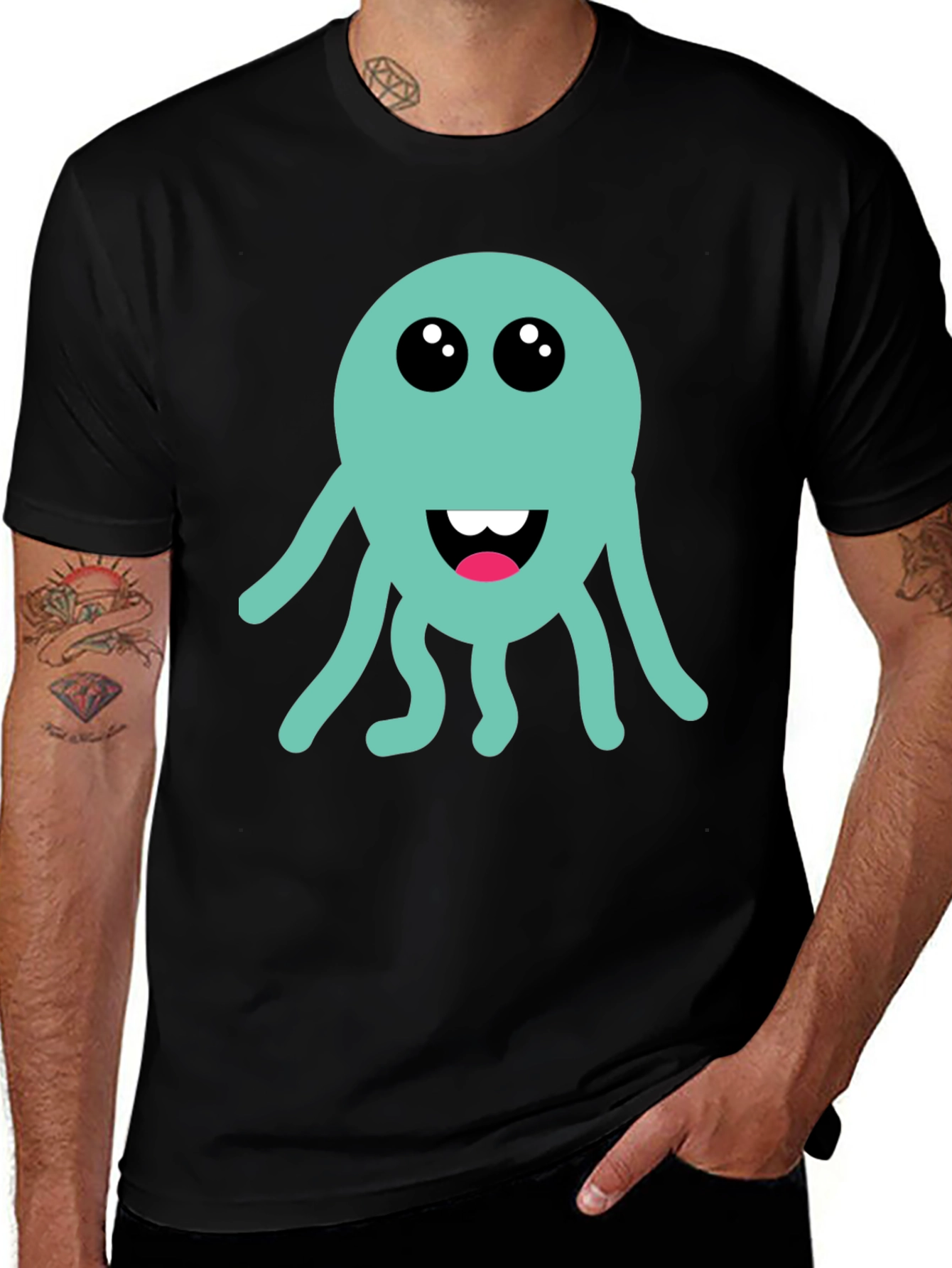 Variant 15 of Cute Octopus Graphic T-Shirt - Black Cotton Tee