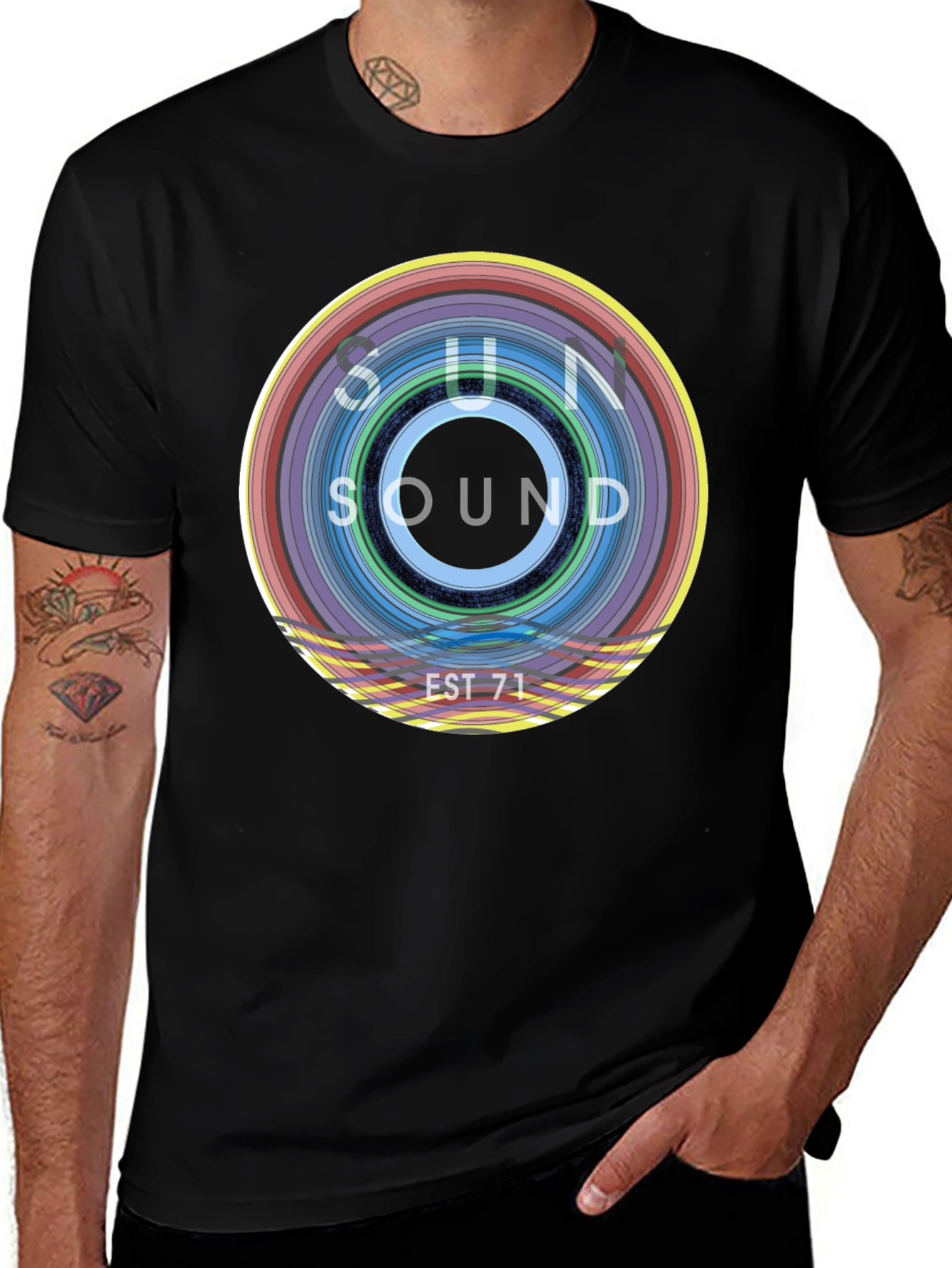 Variant 25 of Sun Sound EST 71 Black T-Shirt