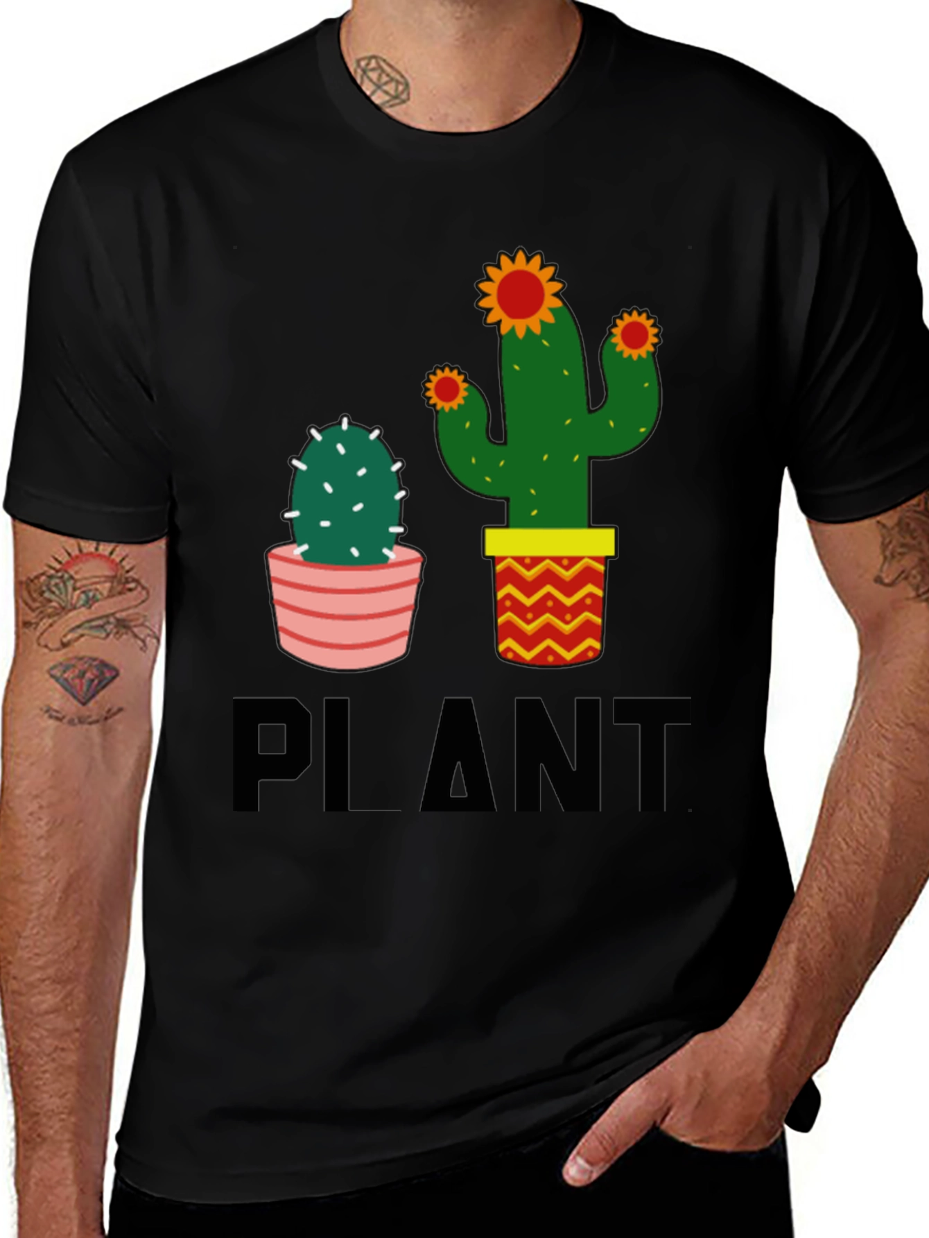 Variant 24 of Cactus Plant Graphic Tee - Black Cotton Casual T-Shirt