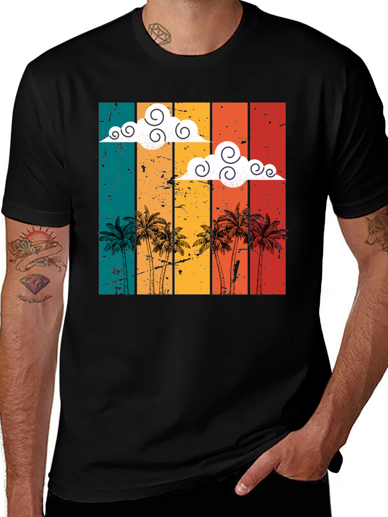 Variant 14 of Retro Sunset Palm Tee - Vintage Style Black T-Shirt