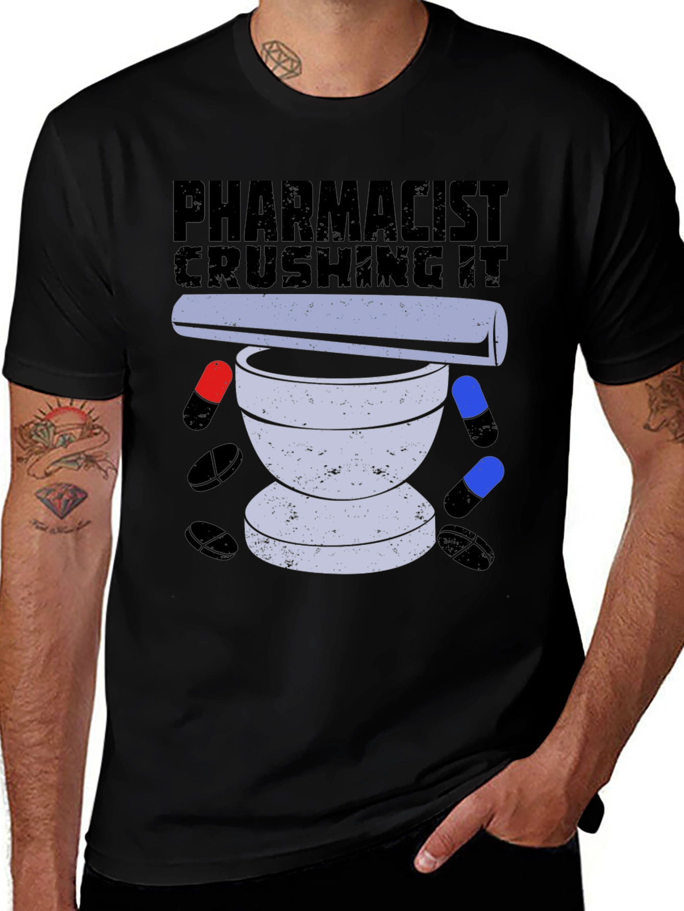 Variant 20 of Pharmacist Crushing It T-Shirt, Pill Mortar Design