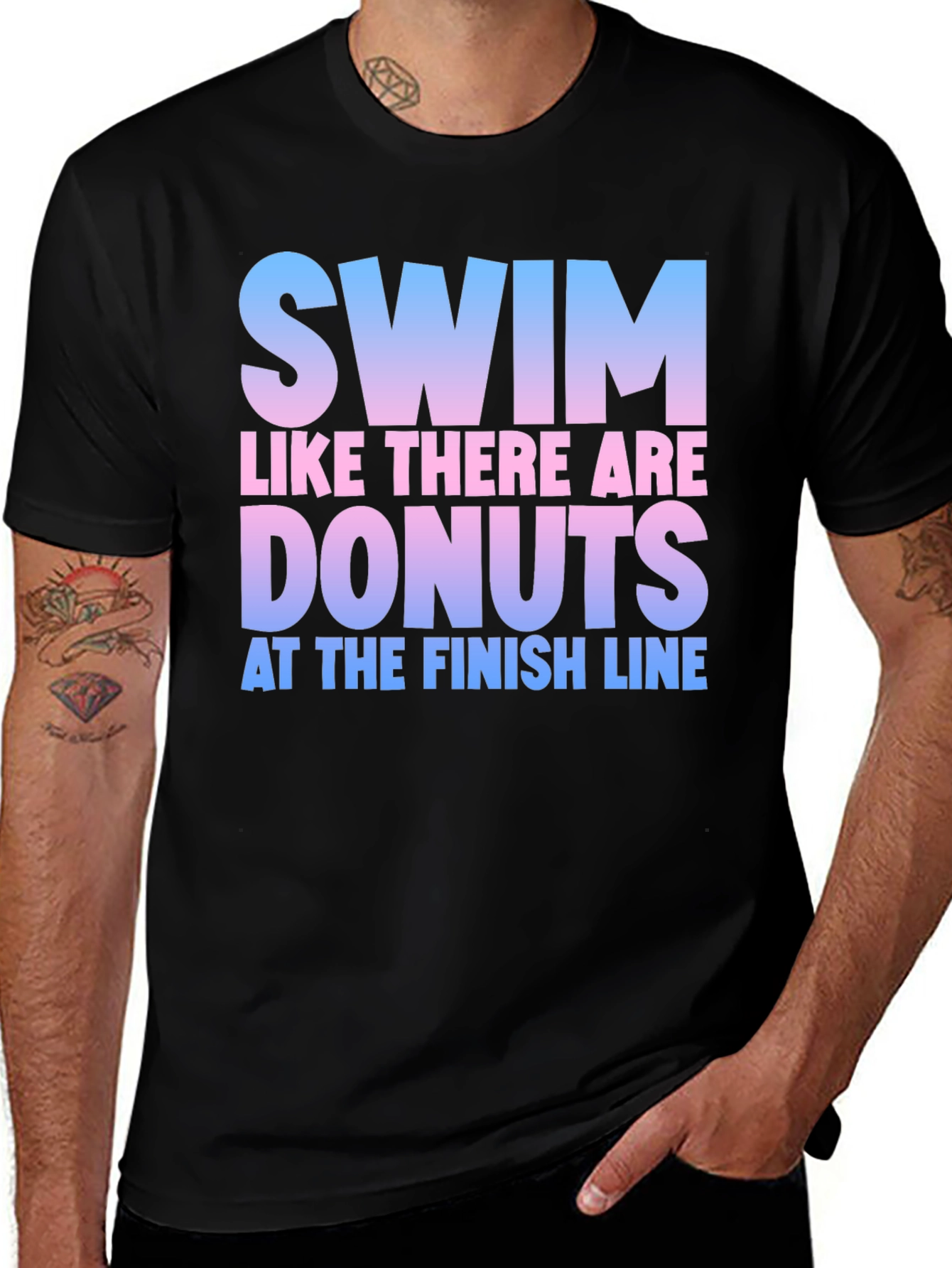 Variant 27 of Swim for Donuts Black T-Shirt - Funny Motivational Tee