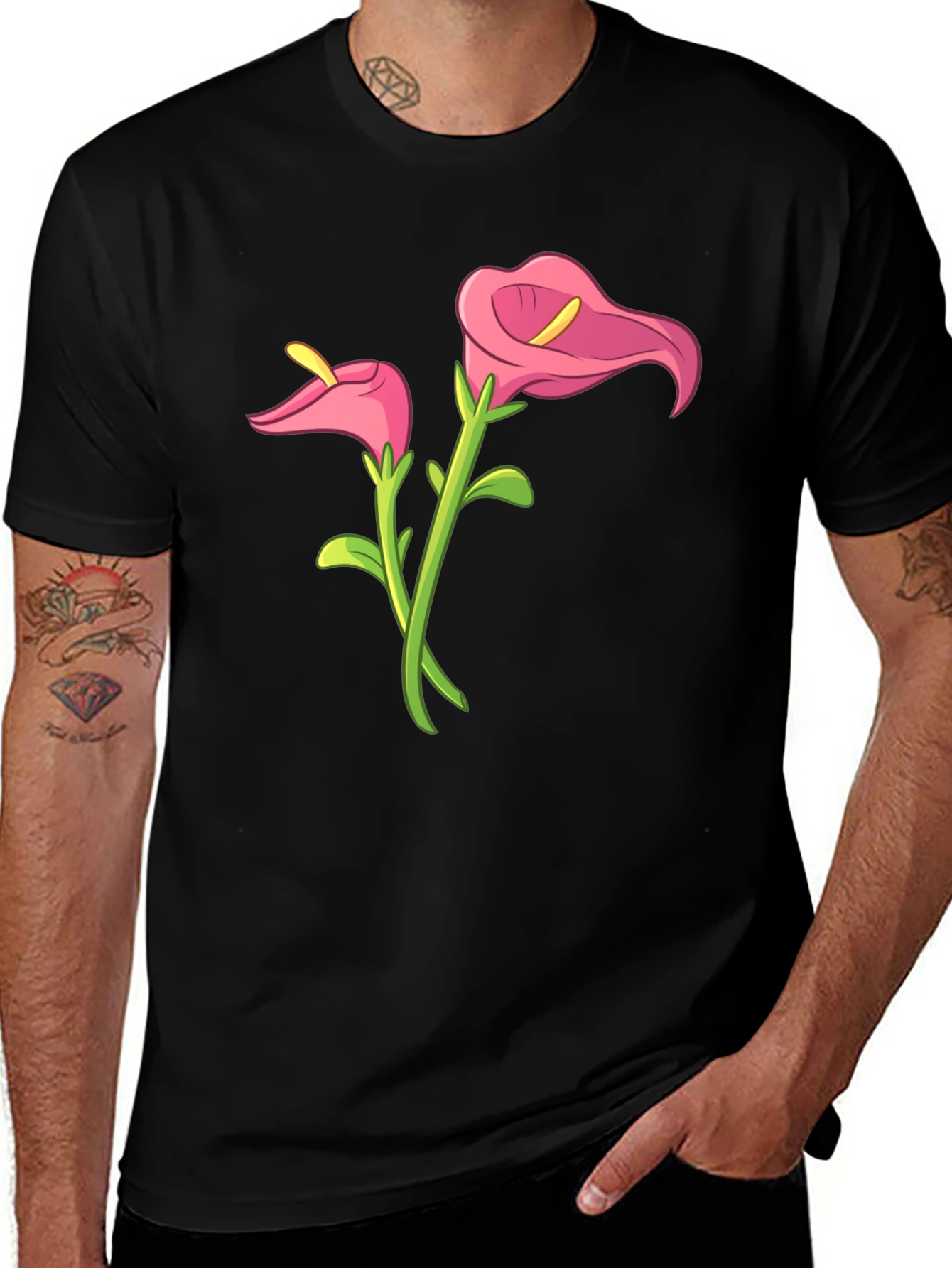 Black Floral Graphic Tee - Calla Lily Design main image