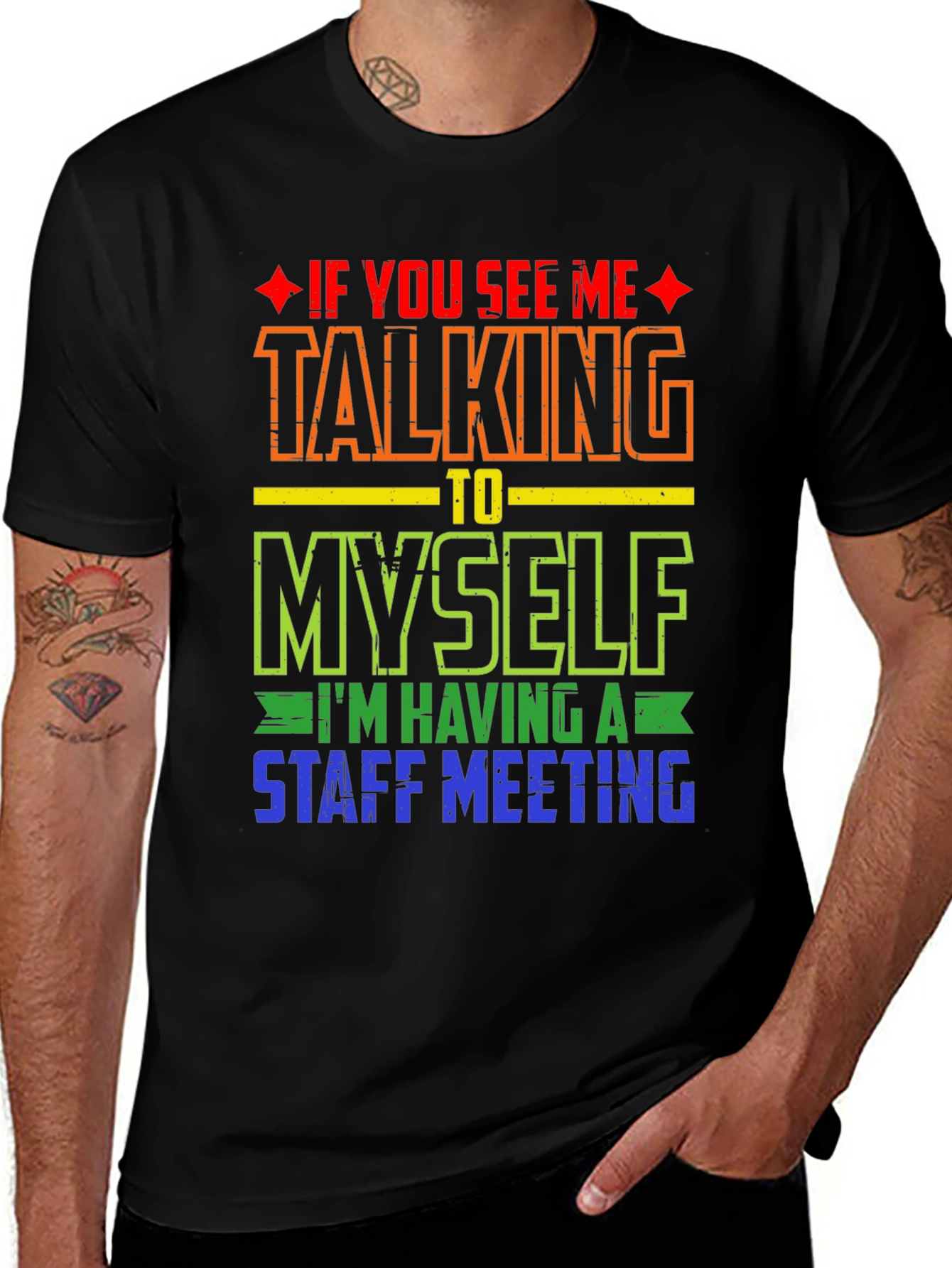 Variant 7 of Funny Staff Meeting T-Shirt - Rainbow Text