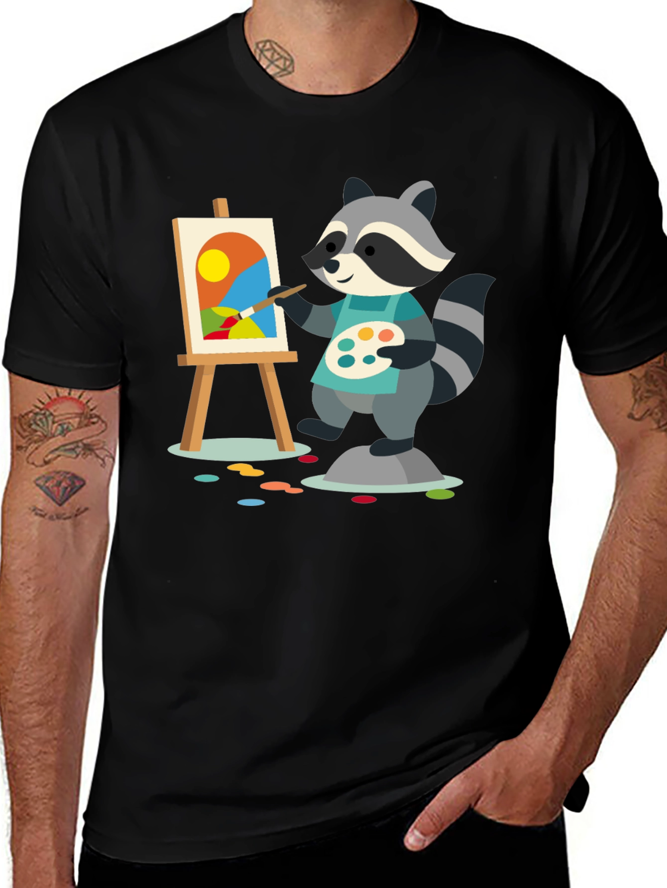 Variant 2 of Raccoon Artist T-Shirt - Painter Animal Tee
