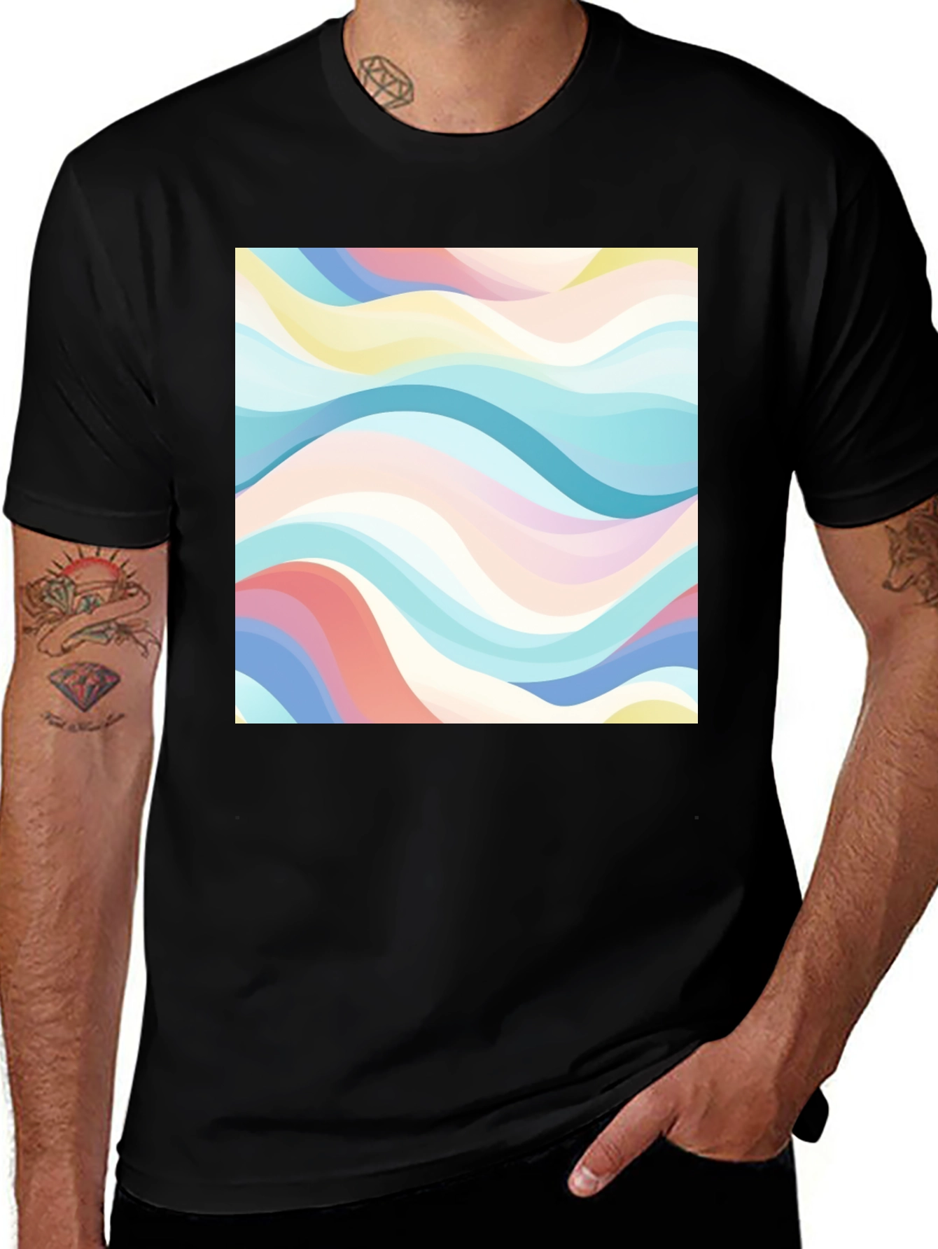 Variant 28 of Retro Wave Print Black T-Shirt - Casual Style