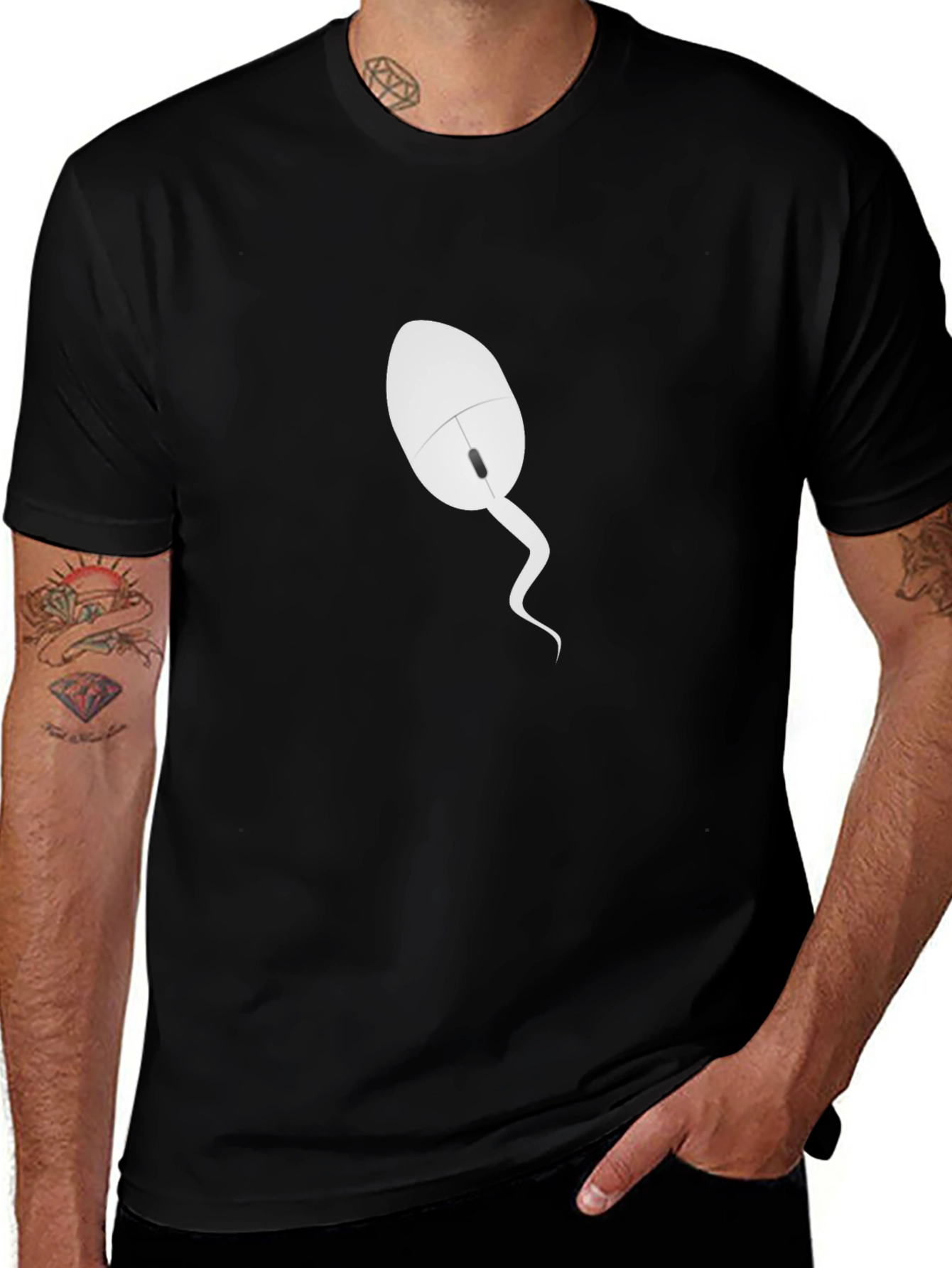 Variant 27 of Funny Computer Mouse Tail T-Shirt - Black