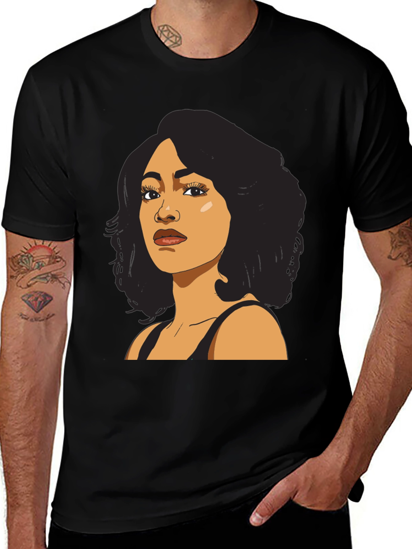 Variant 21 of Cartoon Portrait Black T-Shirt