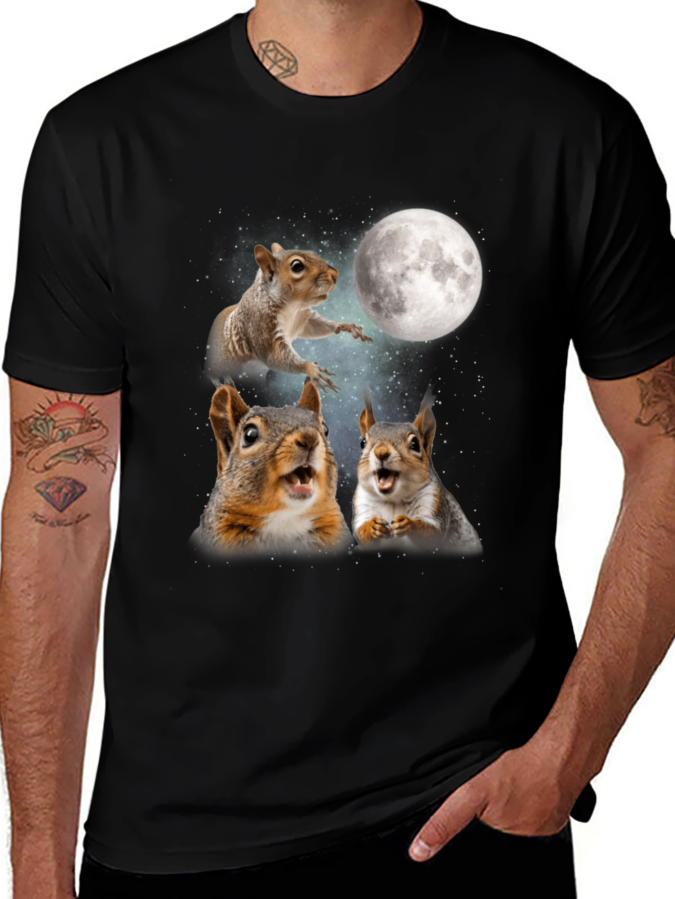 Squirrels in Space Black T-Shirt