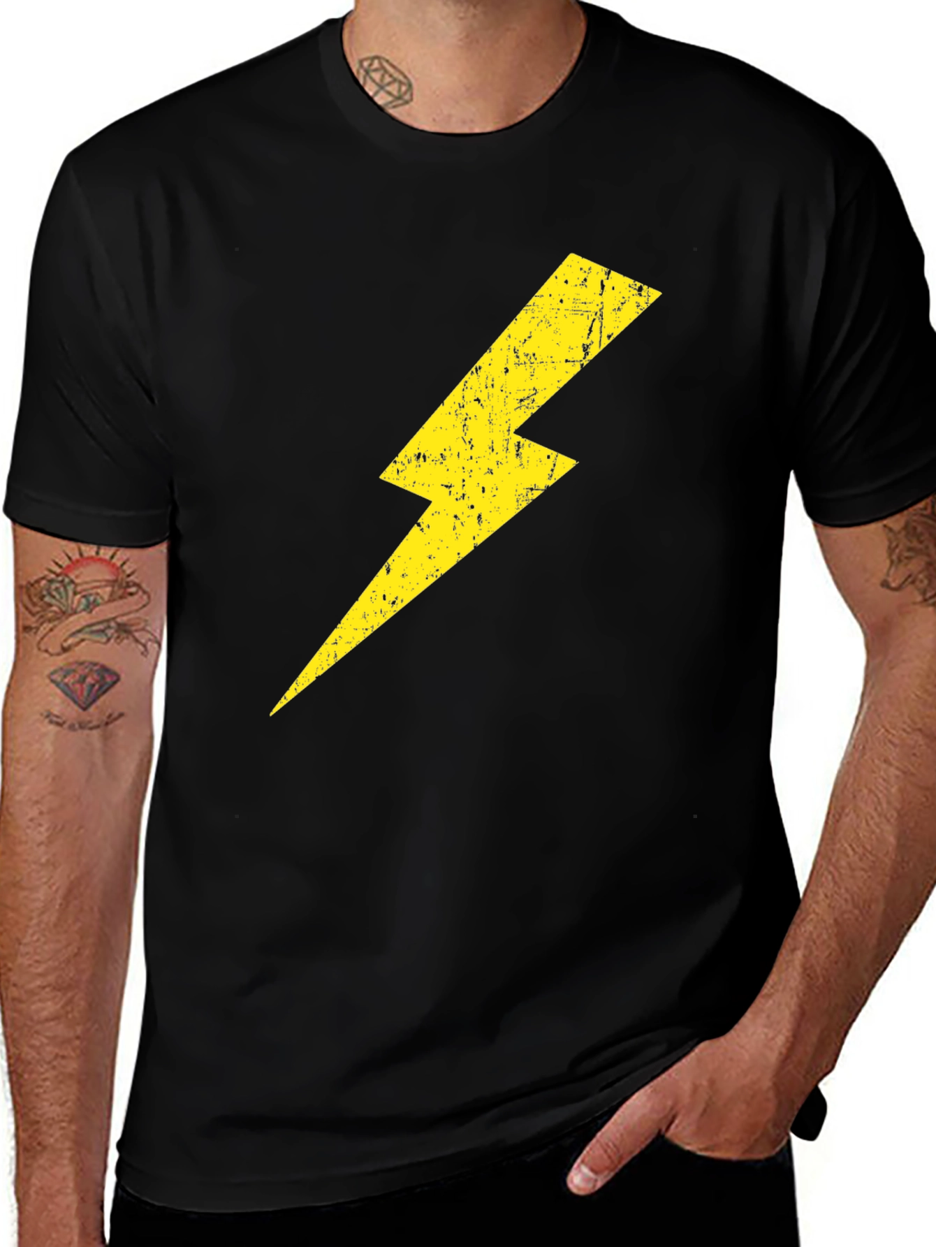Variant 25 of Black T-shirt with Yellow Lightning Bolt Graphic