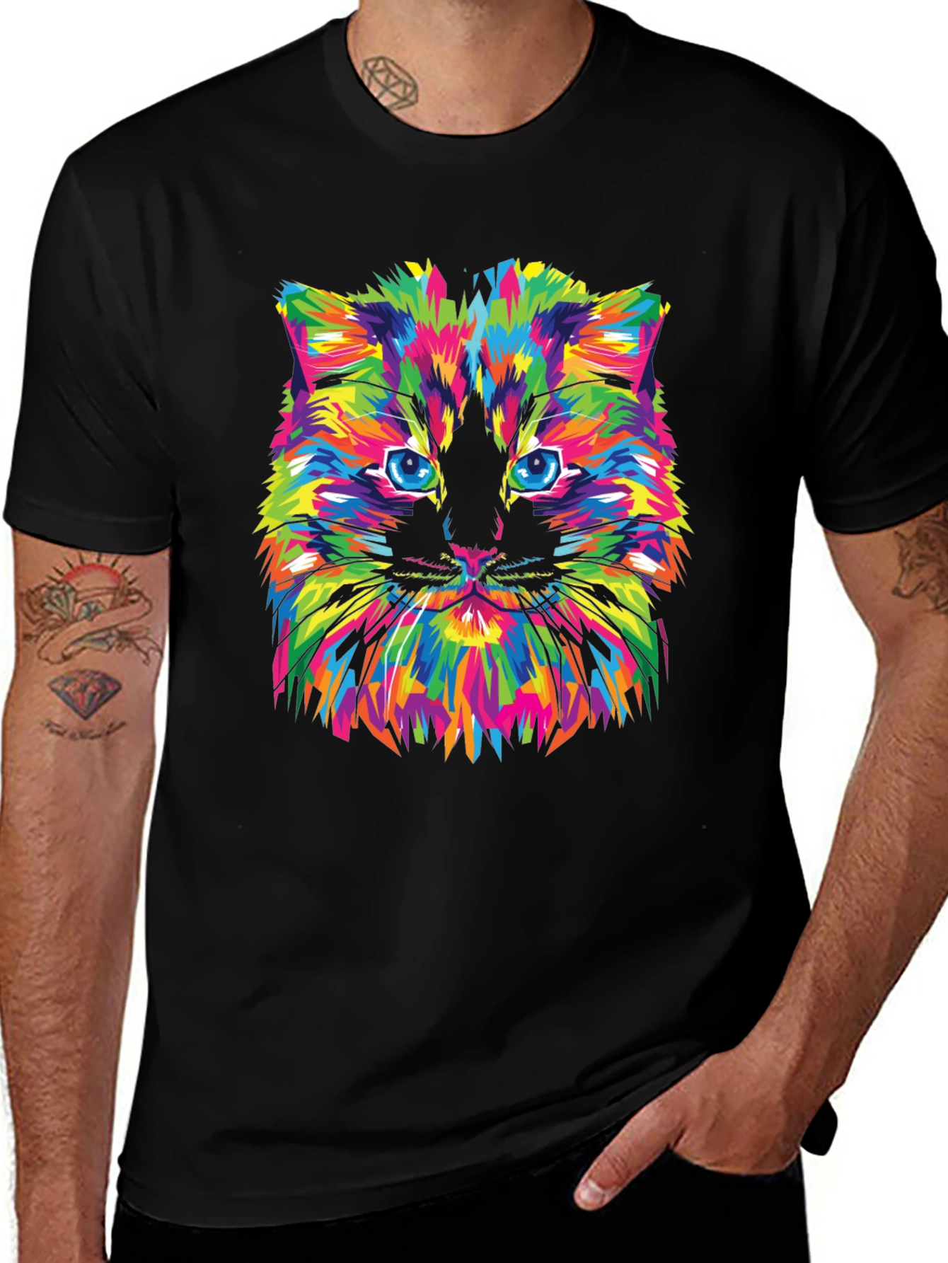 Variant 25 of Colorful Cat Graphic Tee - Unique Men's T-Shirt